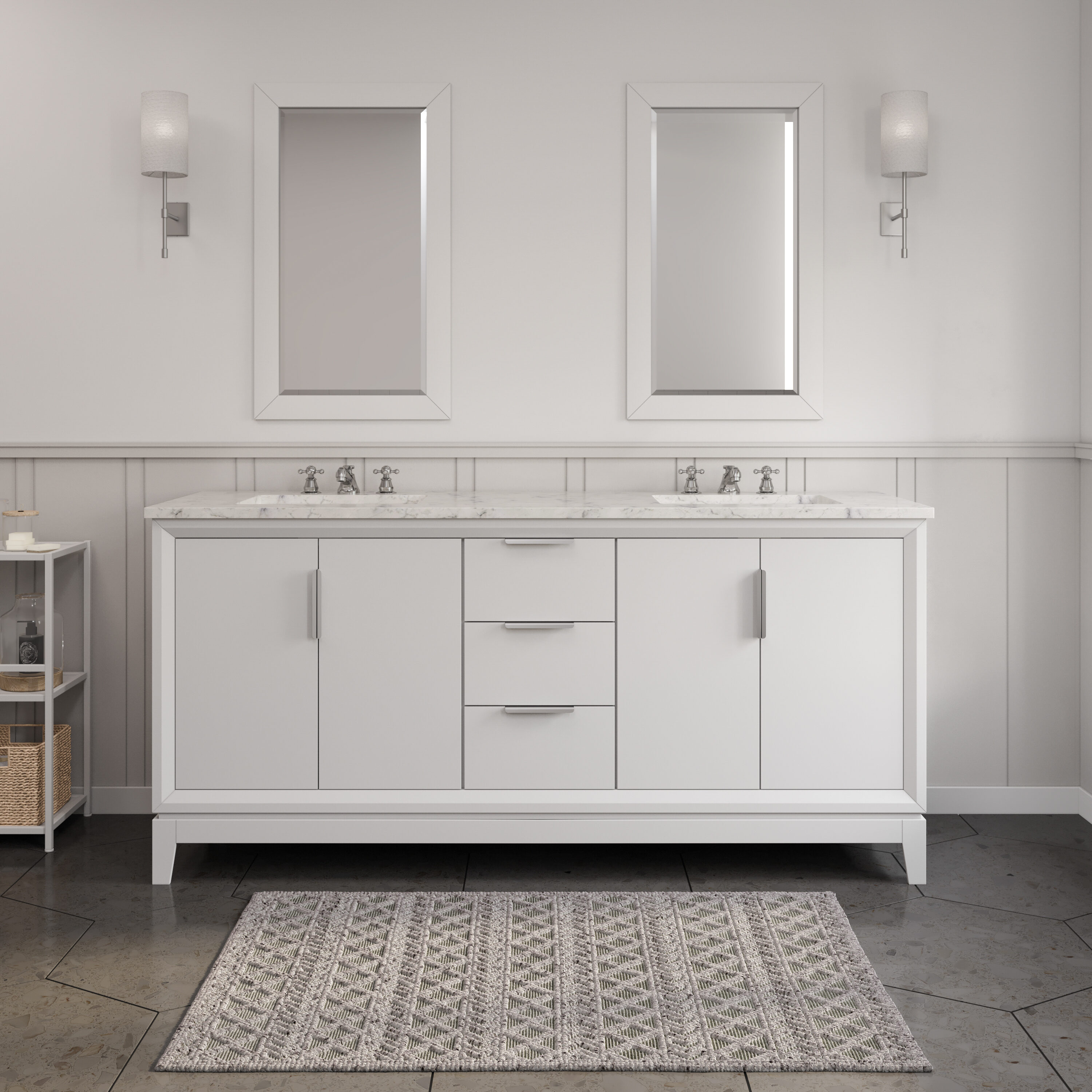 Water Creation Derby 72-in Cashmere Grey Double Sink Bathroom Vanity with Carrara White Natural Marble Top (Mirror Included)