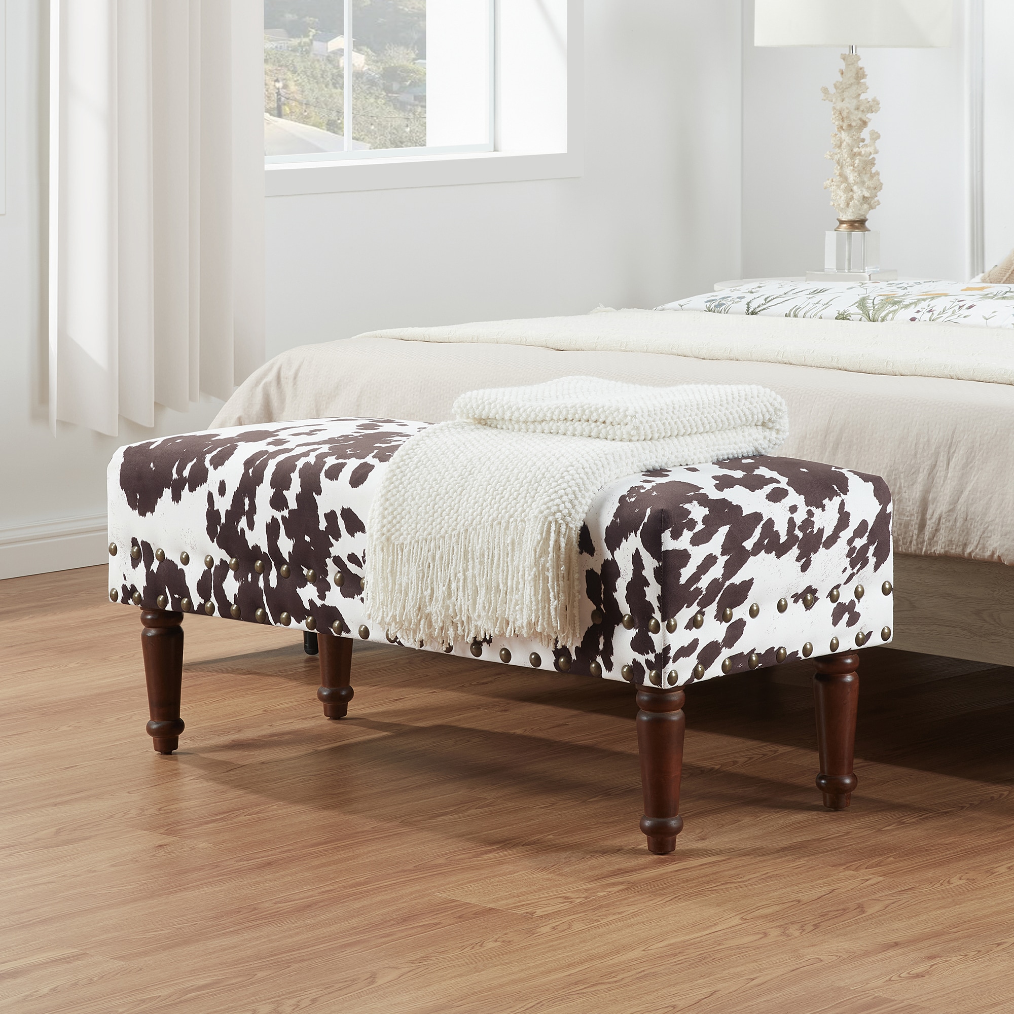 Convenience Concepts R9-251 Cow Print Farmhouse Brown Cow Print Fabric Storage Ottoman