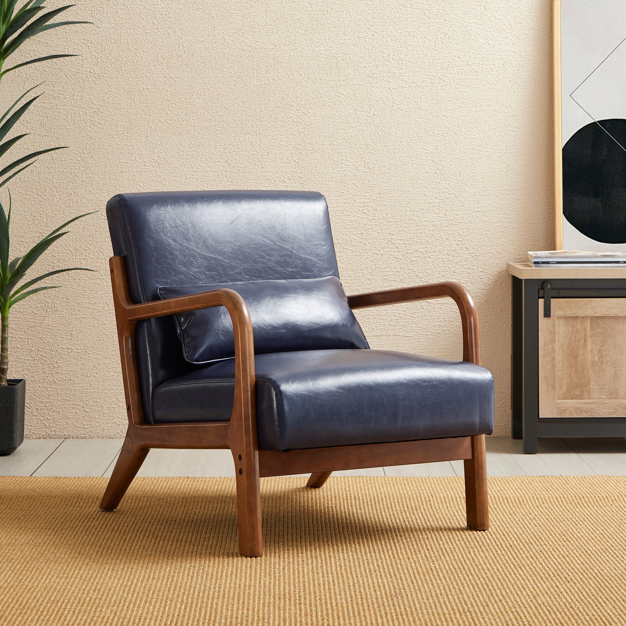 Glitzhome Casual Blue Faux Leather Accent Chair in the Chairs ...