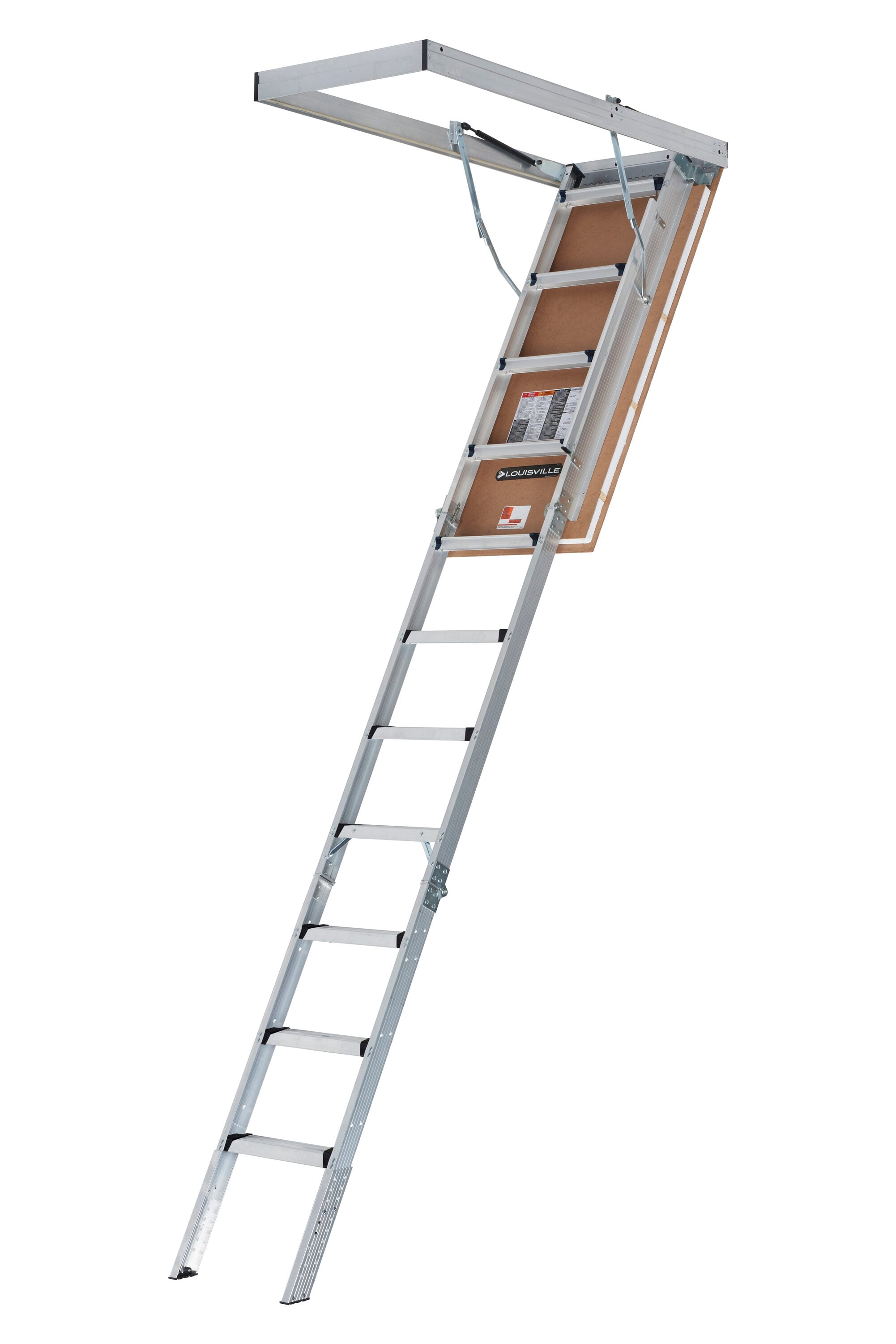 Louisville Insulated Aluminum Folding Attic Ladder 7.8-ft to 10.3-ft (Rough Opening: 25.5-in x 54-in ) with 375-lb Capacity #AL3040MG-R5FT