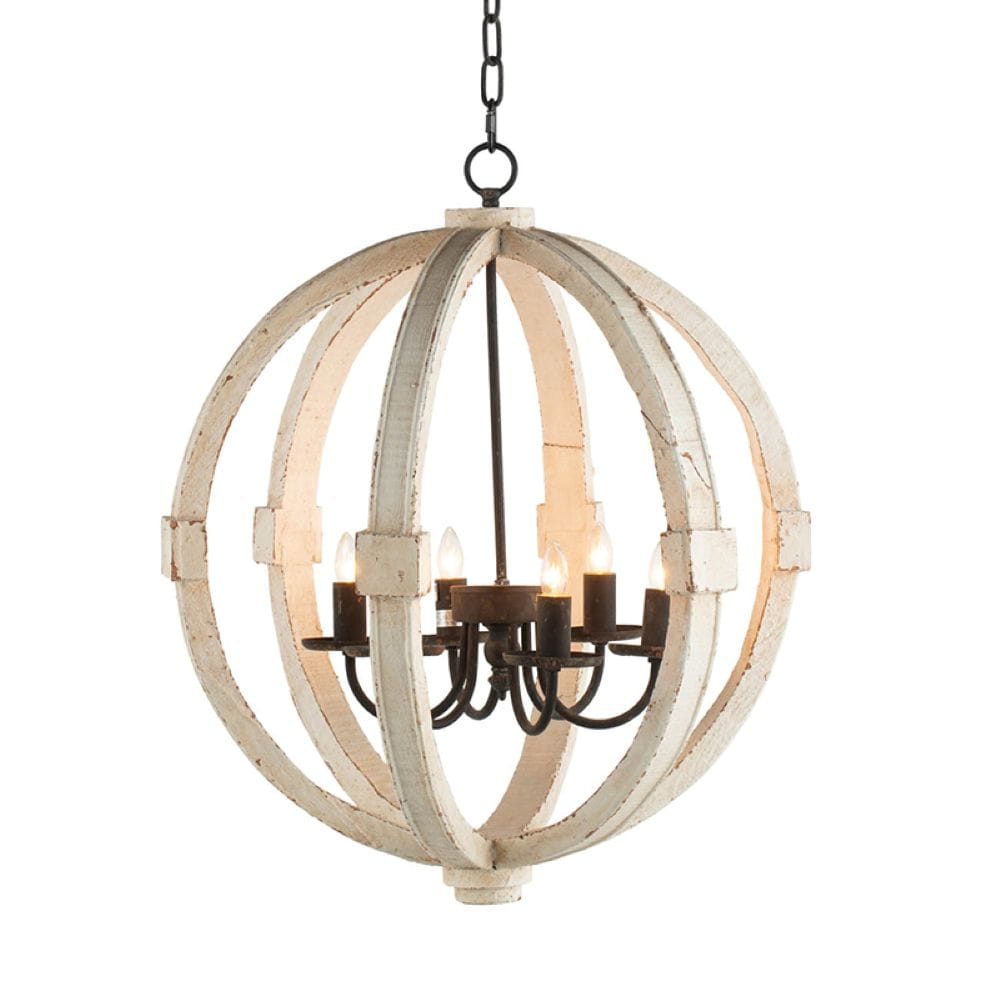 BEARSOLIM 6 - Light Wood Chandelier Hanging Light Fixture with Adjustable Chain for Kitchen Dining Room Foyer Entryway Bulb Not Included