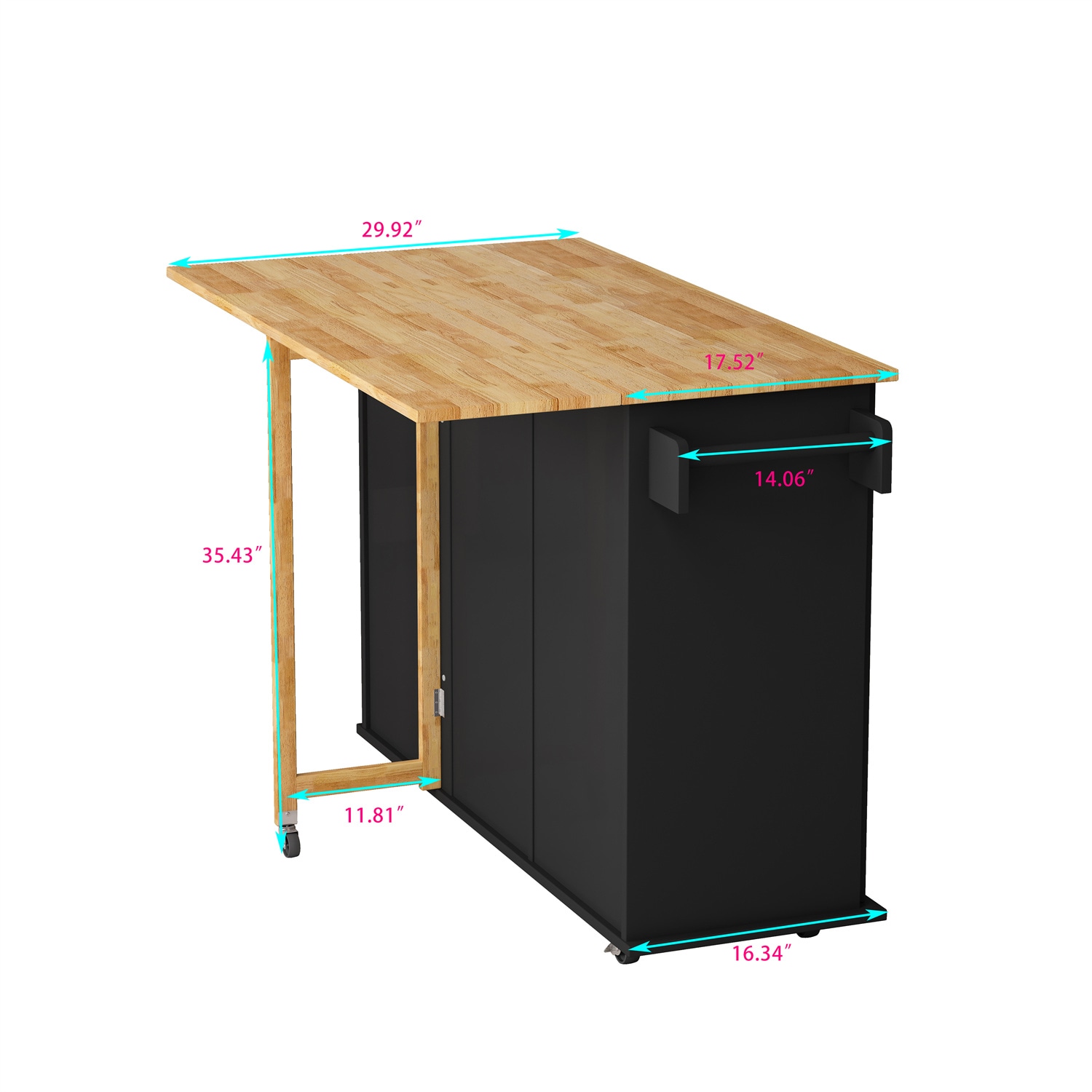 BABOOM Black Mdf Base with Wood Top Rolling Kitchen Island (17.52-in x 51.97-in x 36.02-in)