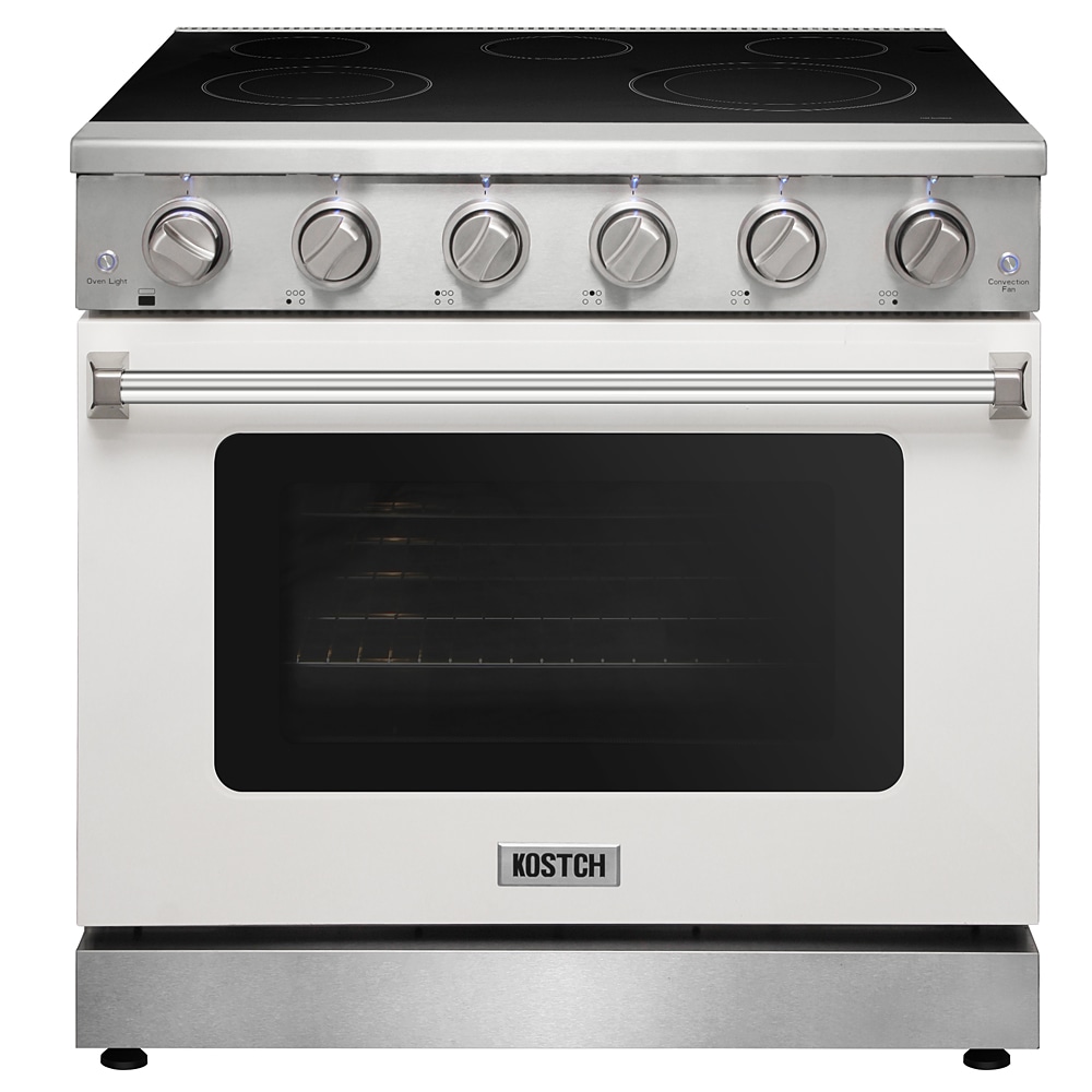 KOSTCH KOS-36RE06H-W 36-in Glass Top 5 burners 6-cu ft Convection Oven Freestanding Electric Range White )