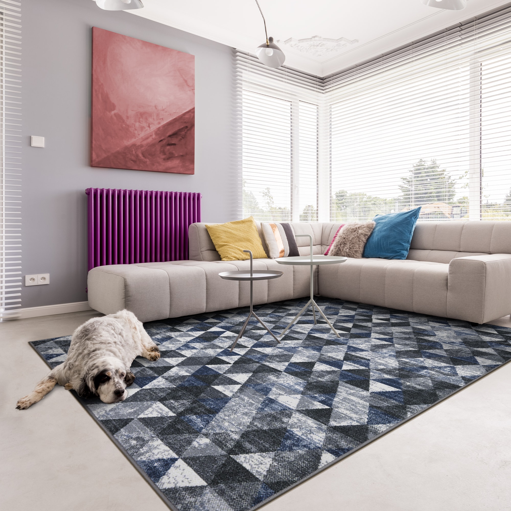 Ottomanson CLS7036-5X7 Classics 5 x 7 (ft) Loomed Nylon Navy Modern Rectangular Indoor Geometric Mid-Century Modern Area rug
