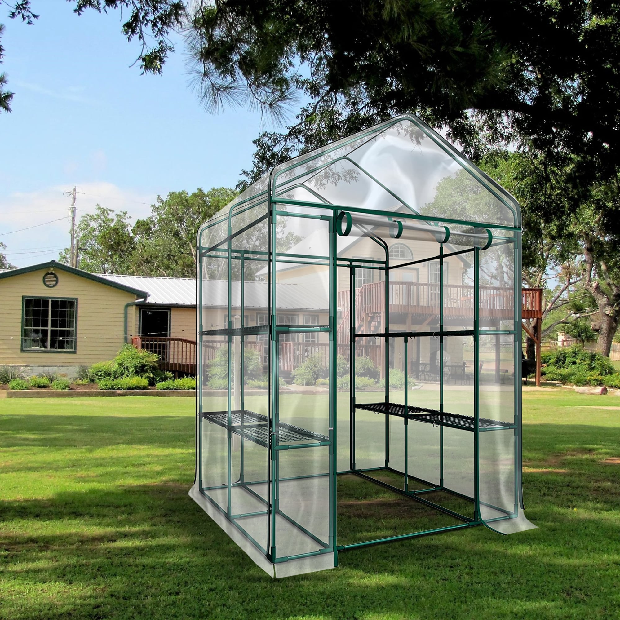 Clihome 56 x 56 x 76in Walk in Outdoor Plant Gardening Greenhouse With  Tiers Shelves in the Greenhouses department at