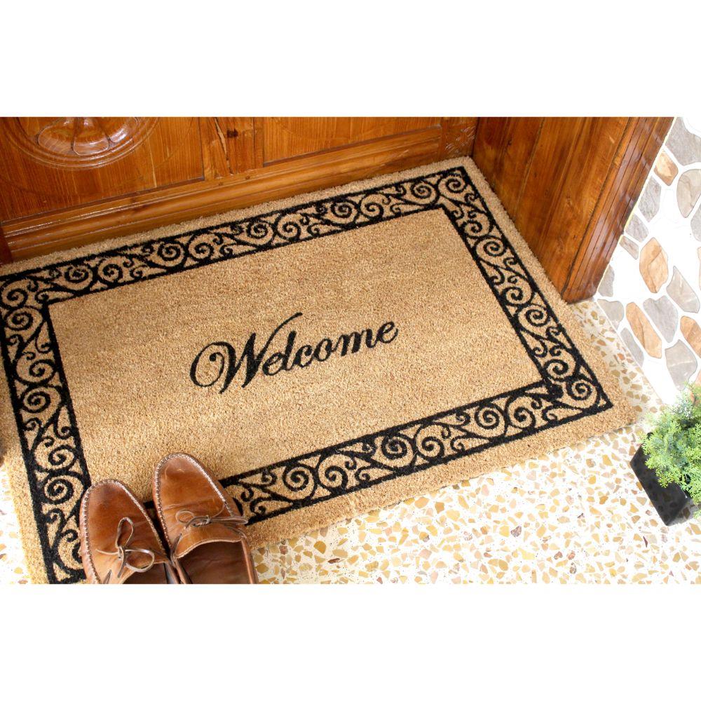 2'x 5' Indoor/outdoor Coir Doormat With Border Natural/black