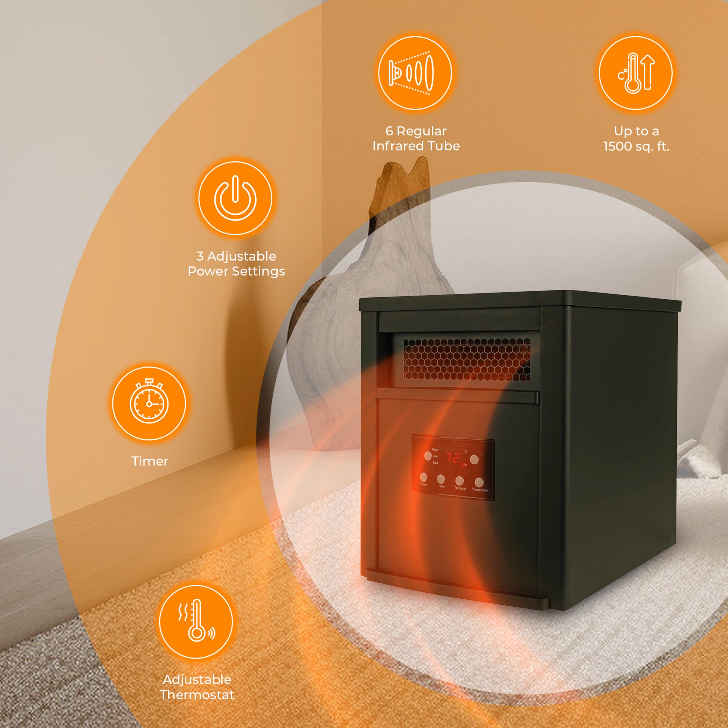 Lifesmart Up to 1500-Watt Infrared Quartz Tower Indoor Electric Space Heater with Remote Included 56310 Sansujyuku sansujyuku.com