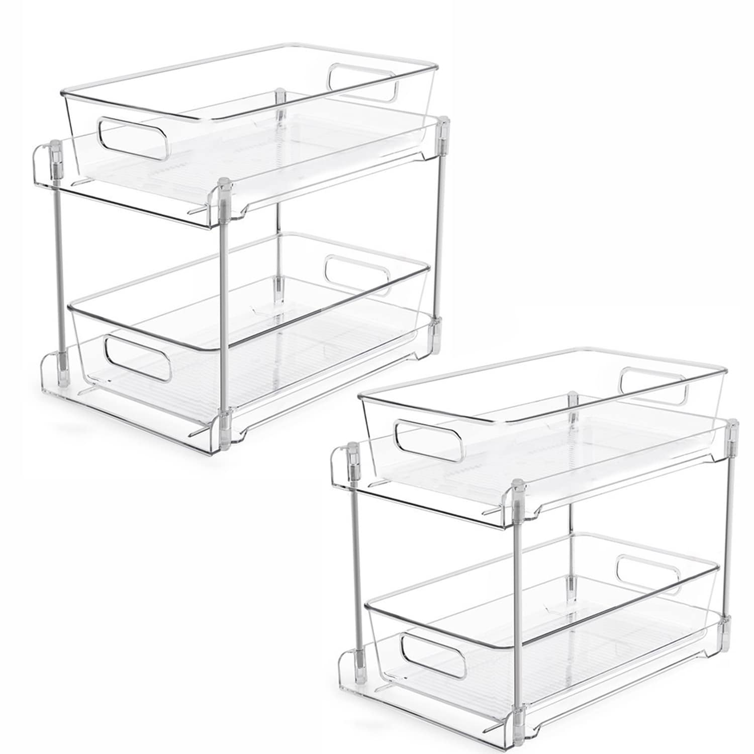 Aoibox  4-Pack 2-Tier Clear Under Sink Bathroom Organizers Vanity Countertop Storage Bins with Pull-Out Tracks