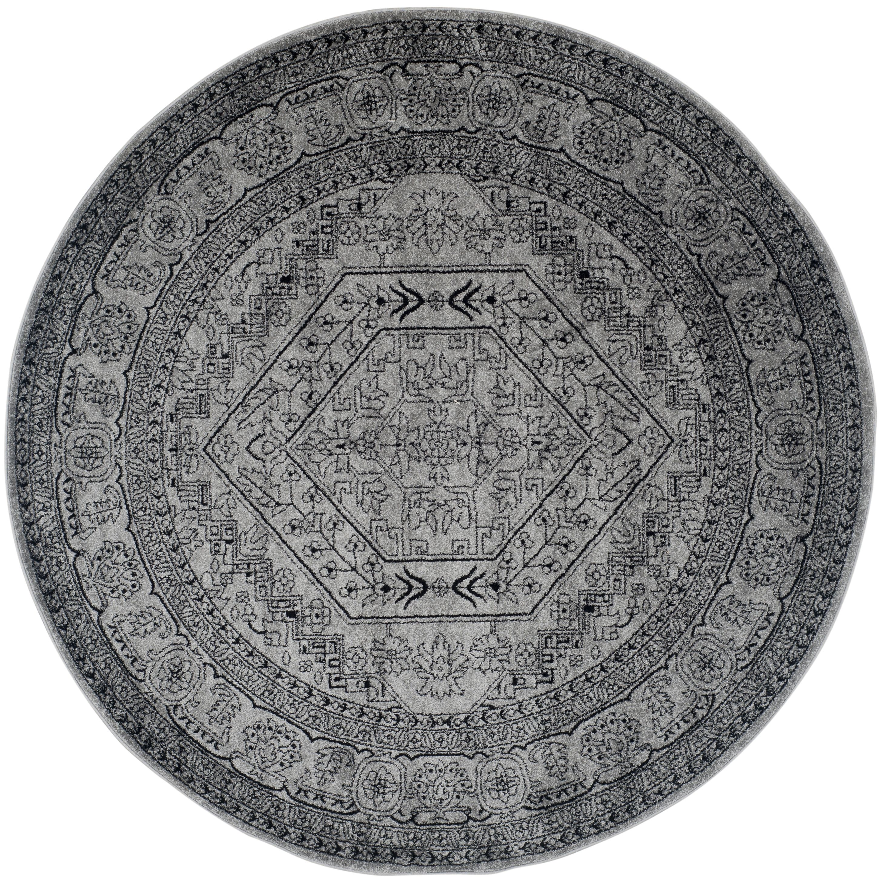 Safavieh ADR108A-10R Adirondack Herati 10 x 10 (ft) Loomed Polypropylene Silver/Black Round Indoor Lodge Area rug