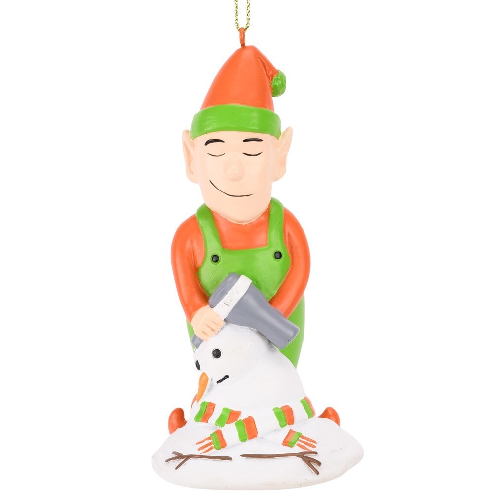Tree Buddees Elf Hair Drying a Snowman Funny Christmas Ornament