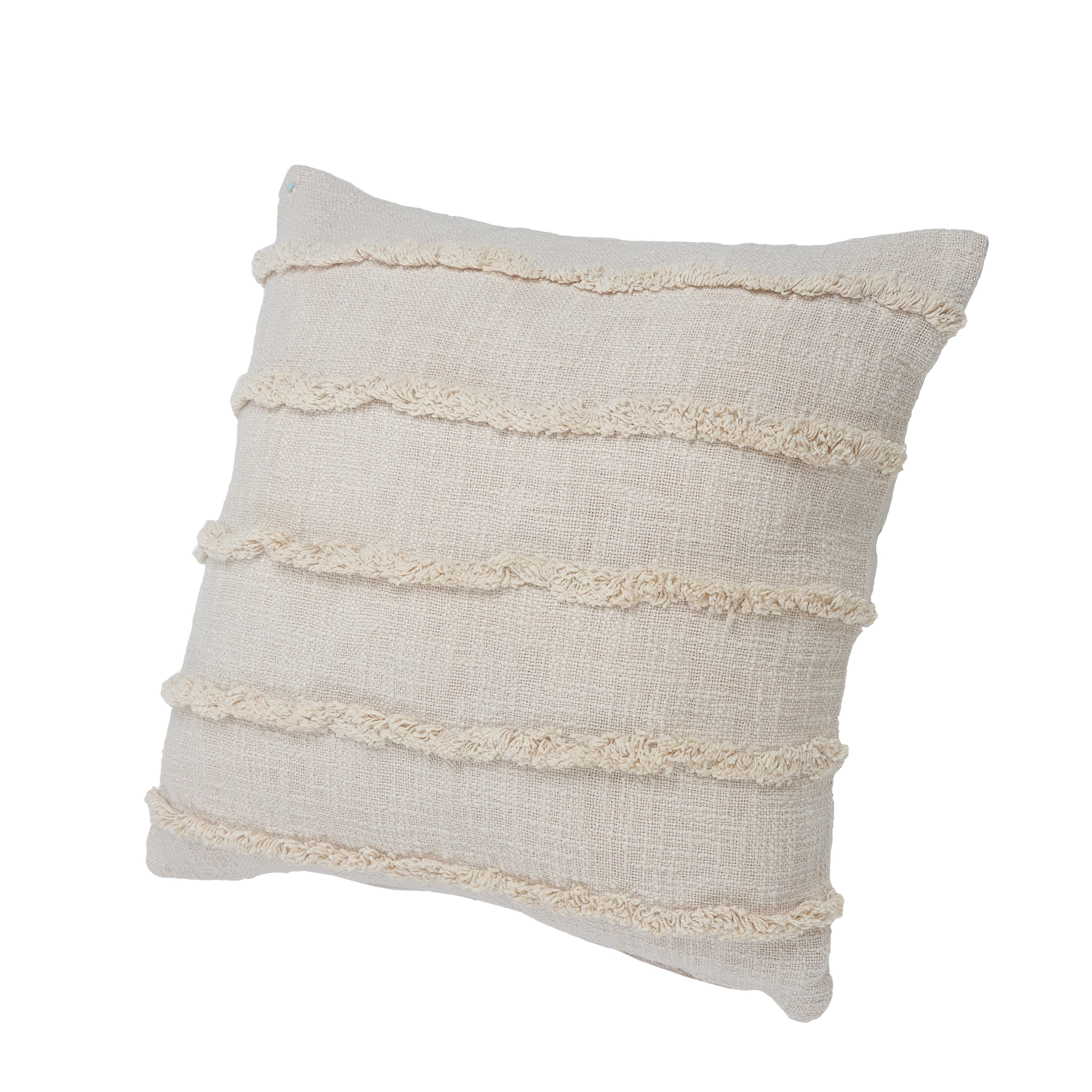 Beige Over-Tufted Fringed 20" Square Throw Pillow