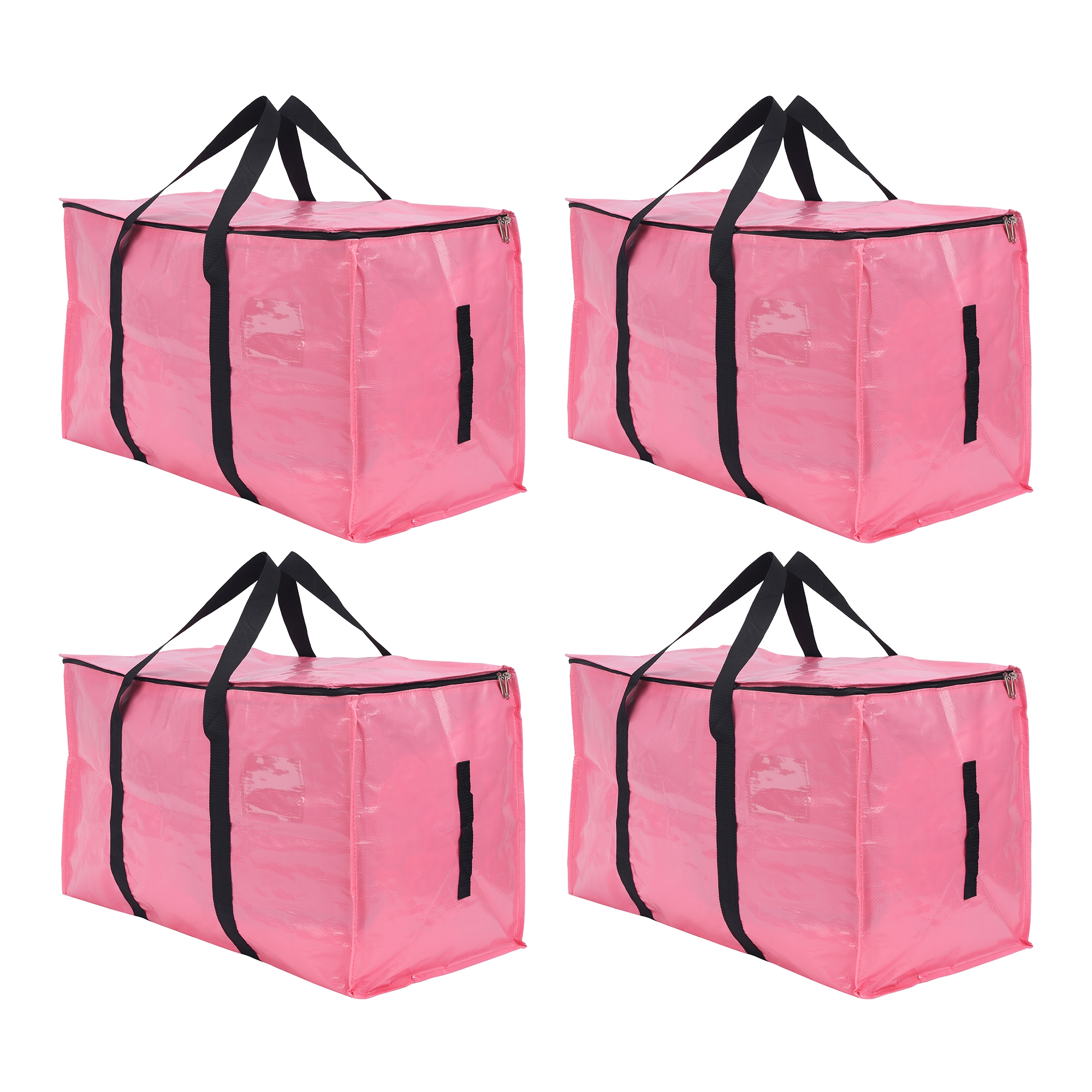 Unique Bargains 4 Packs Clothes Storage Foldable Storage Bags Moving Bags for Comforters Closet Organizers and Storage with Handles 27x14x15in Pink