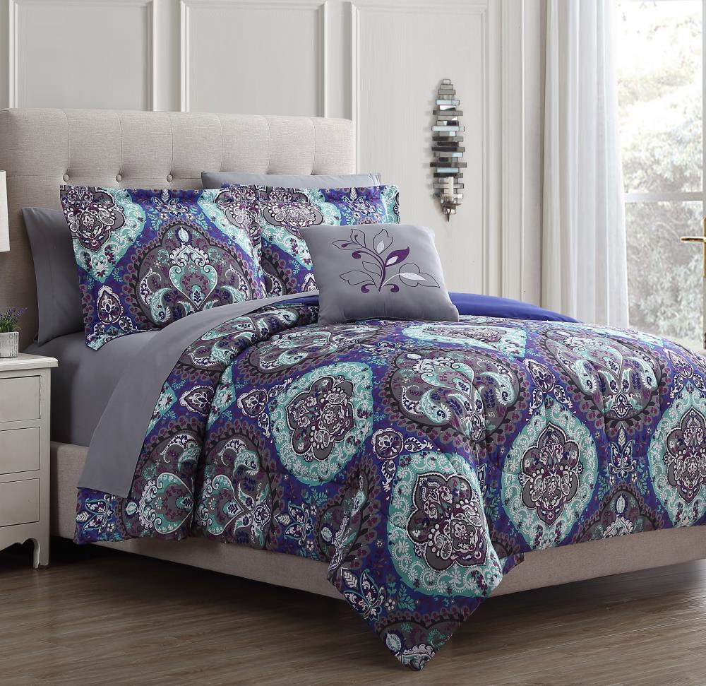 Amrapur Overseas Garment washed comforter set Gray Multi Reversible King  Comforter (Blend with Polyester Fill)