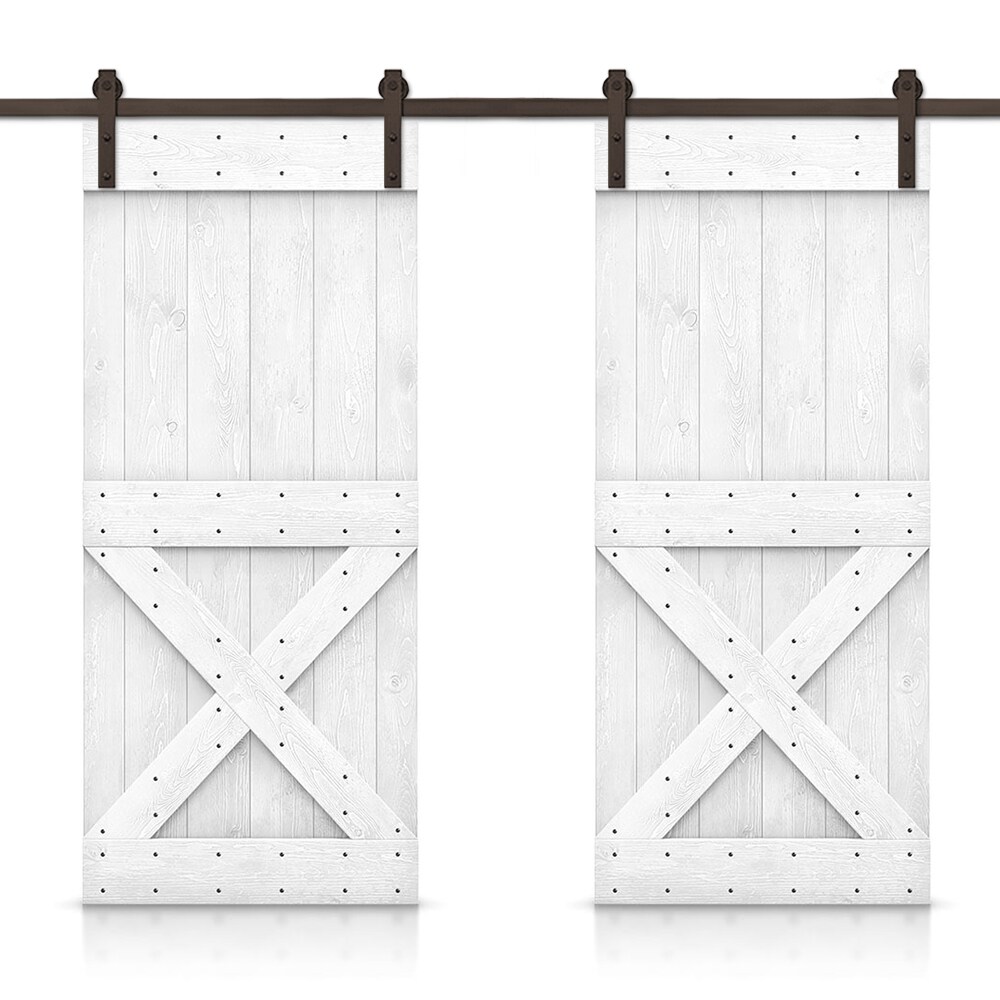CALHOME CN+(2)AB-79+11-24WT 48-in x 84-in White Stained Wood Solid core Double Barn Door (Hardware Included)
