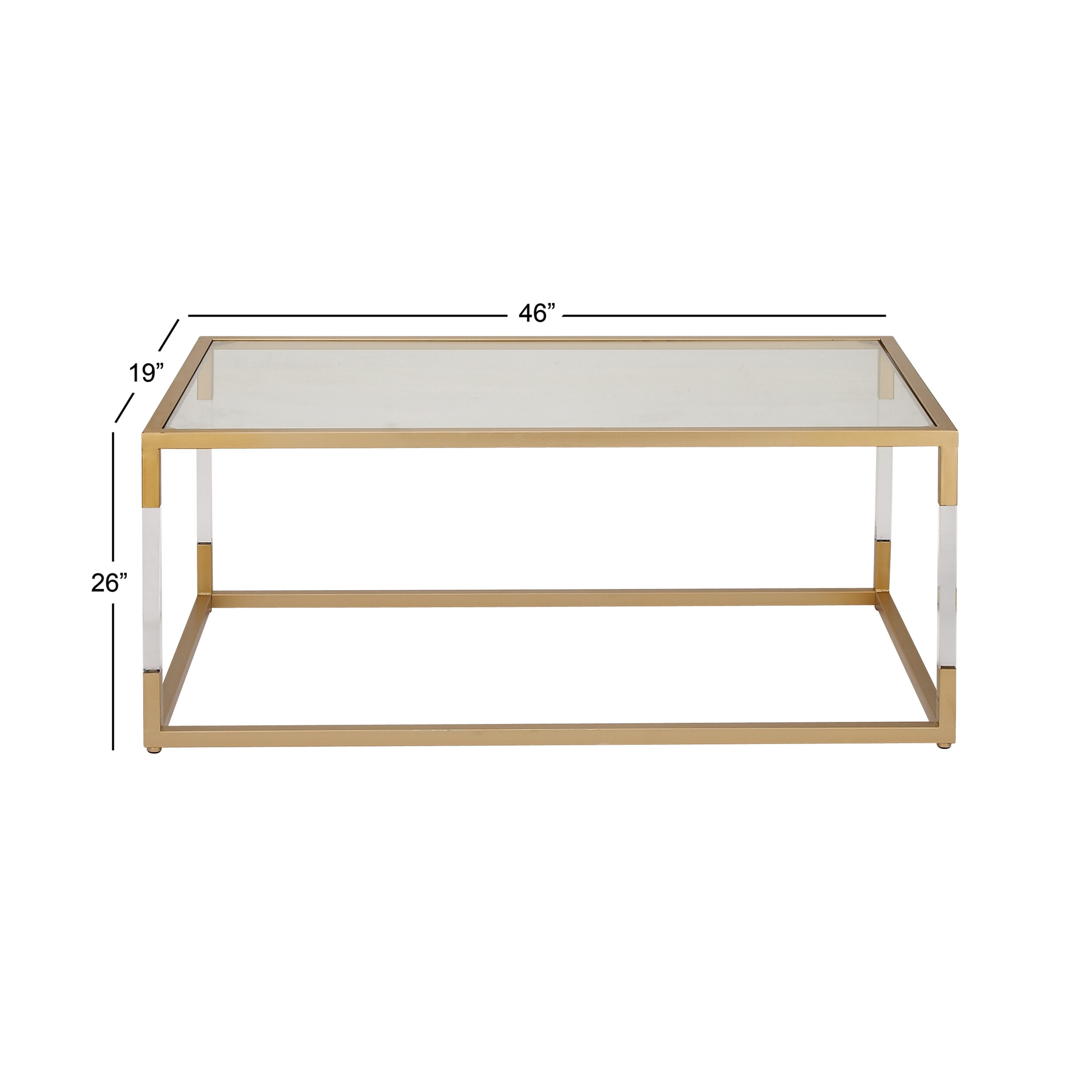 Elegant Gold and Clear Rectangular Outdoor Coffee Table with Acrylic Legs