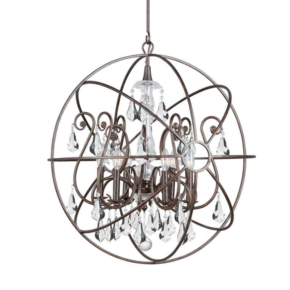 Crystorama 9028-EB-CL-MWP is 6-Light Distressed Bronze Transitional Damp Rated Chandelier
