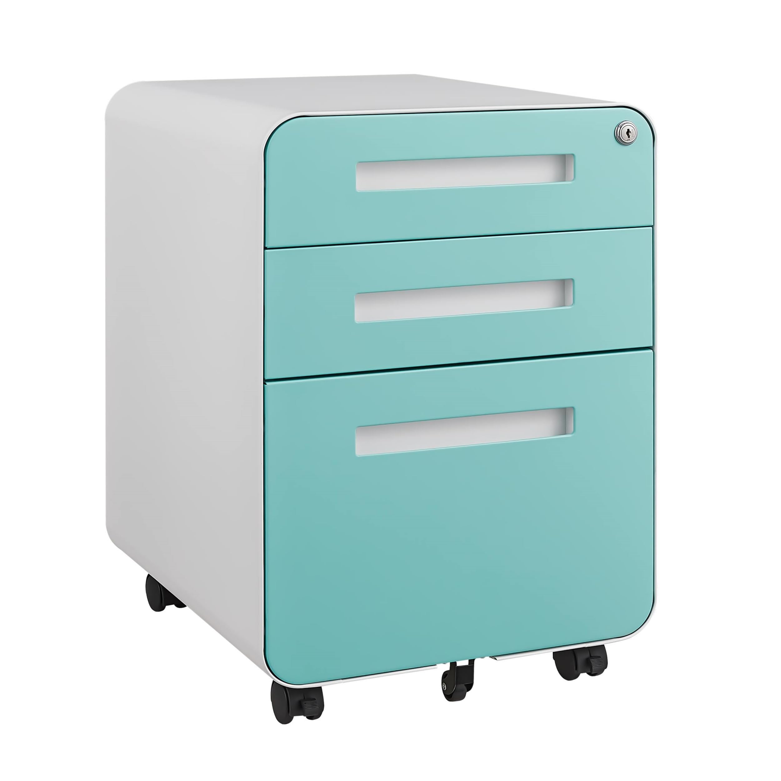 Garvee 3 Drawer File Cabinet for Home Office Under Desk Mobile Filing Cabinet with Lock for A4/Letter/Legal Size 5 Wheel Anti-tilt Rolling File Cabinets Fully Assembled