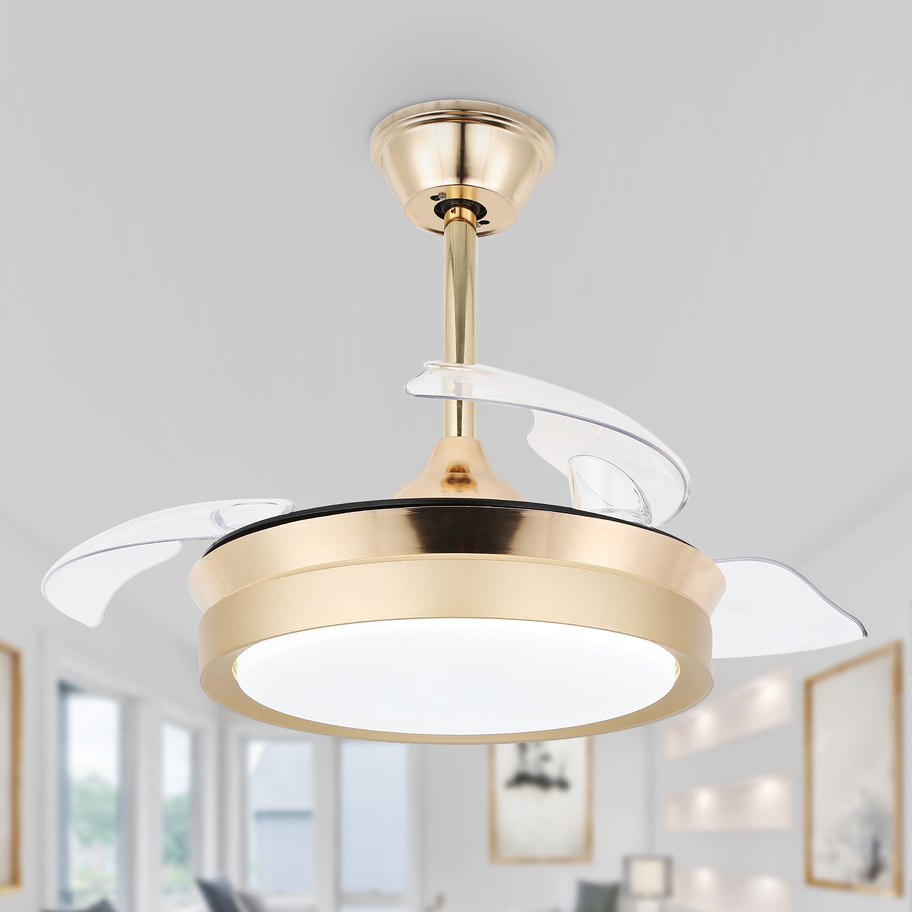 Oaks Decor DC3605-G Cavinati 36-in Color-Changing Integrated LED Outdoor Gold with Clear Blades Fandelier Ceiling Fan With Light - Remote Included ( 3 -Blade )