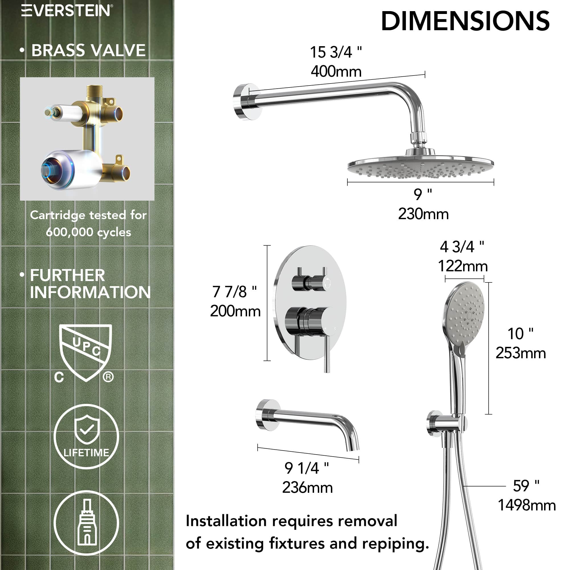 EVERSTEIN SFS-1076-CH9 Showerhead-Bar-Panels - View #12