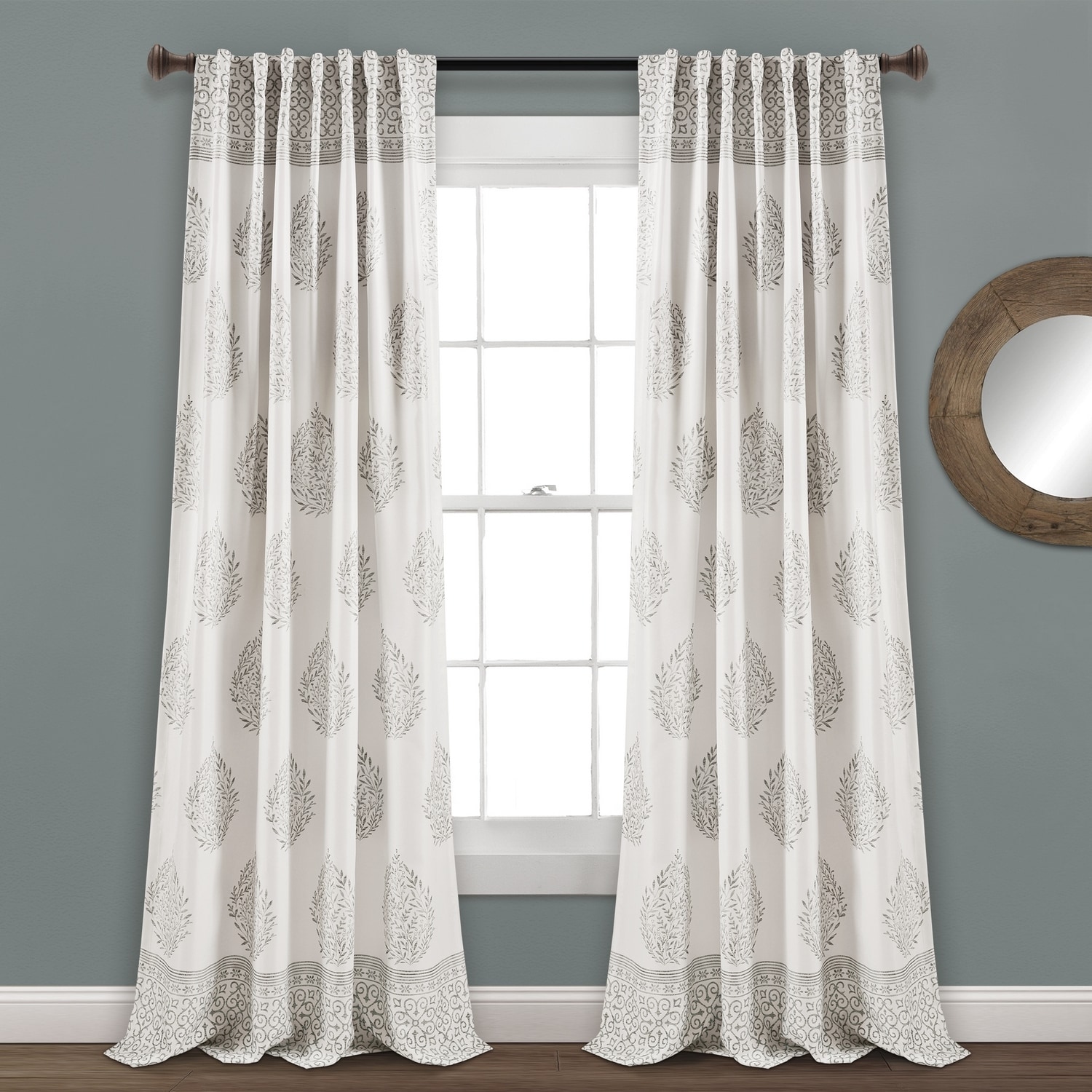 Lush Decor 21T010834 108-in Gray Floral Light filtering Back tab/Pinch pleat/Rod pocket Curtain panel pair