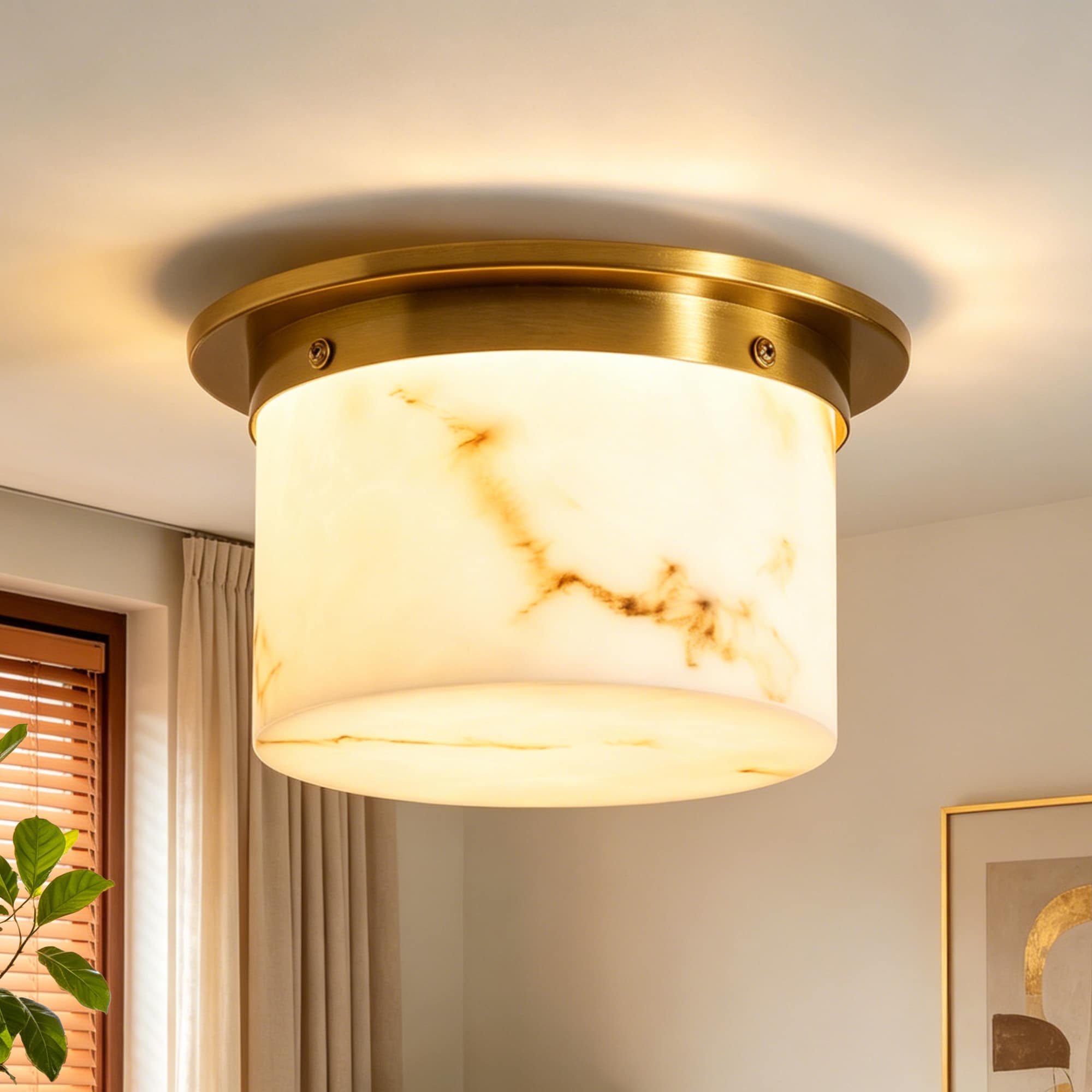 Lanmate  1 -Light Gold Flush Mount Light Round LED with Marble Pattern Acrylic Shade for Hallway Bedroom Closet Entryway 7.28-in