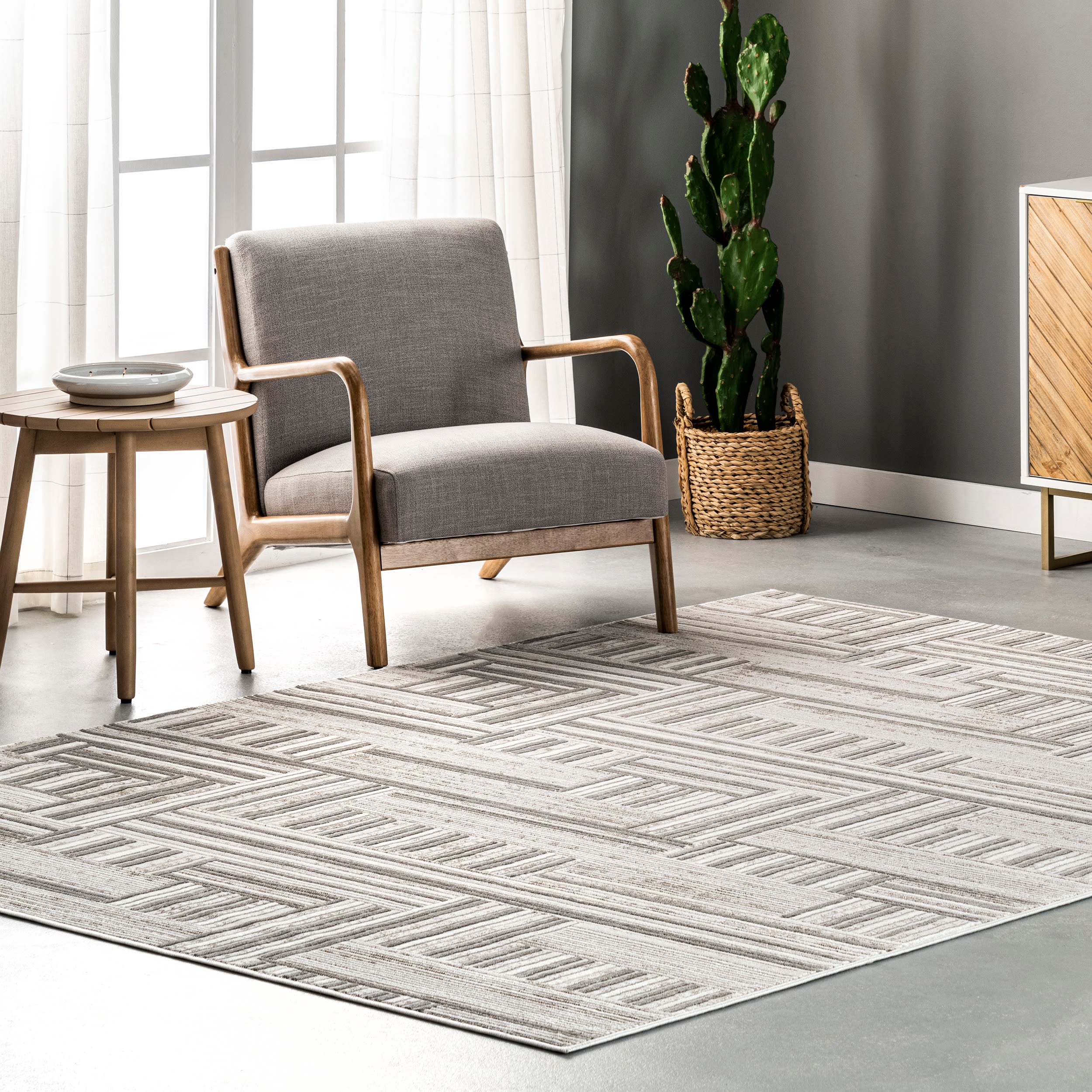nuLOOM BDCH08A-508 Linework 5 x 8 (ft) Loomed Polyester Gray Rectangular Indoor Abstract Vacuum regularly Area rug