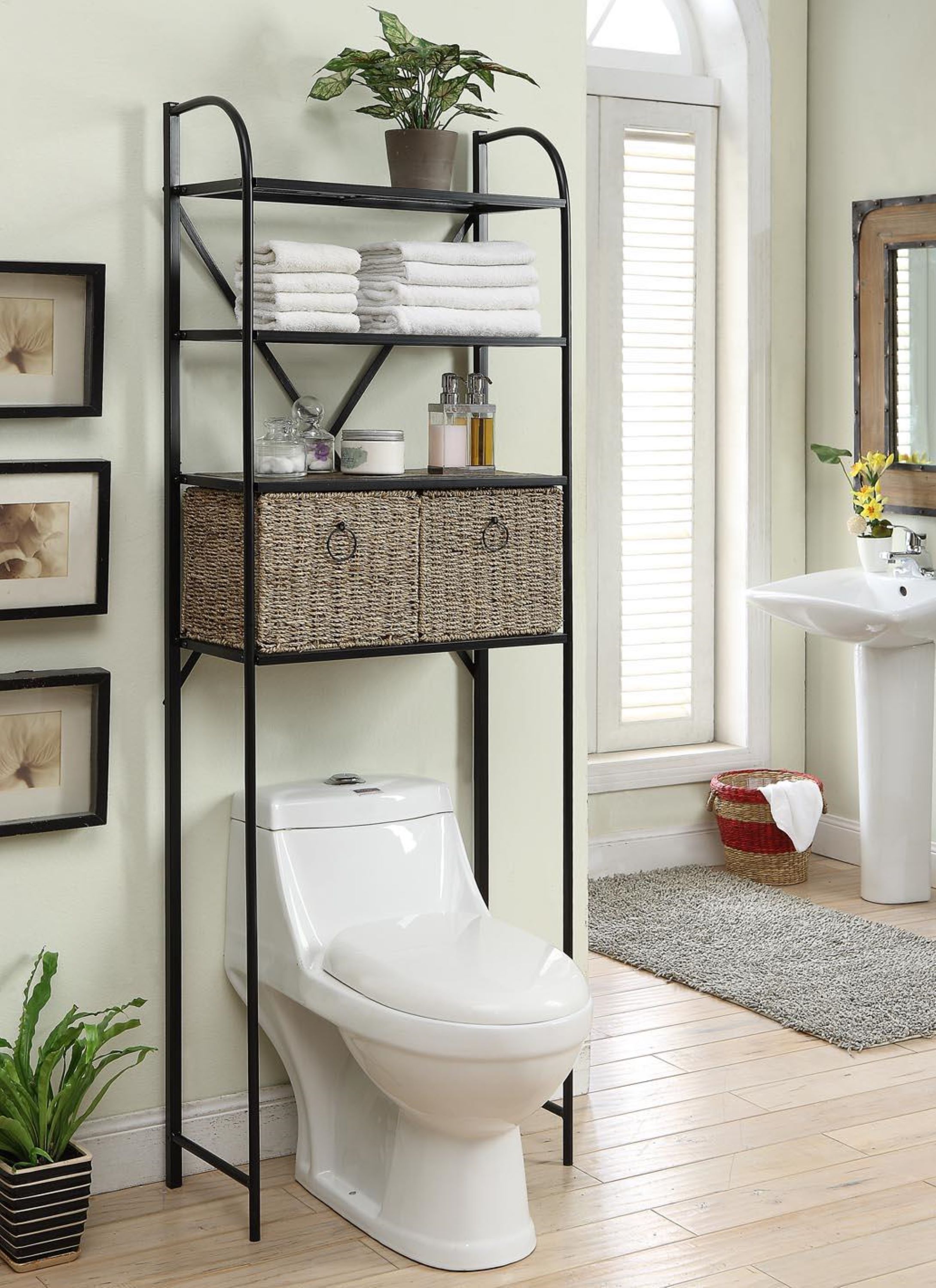 J&V Textiles 3-Shelf Bathroom Organizer Over The Toilet, Bathroom Spacesaver (Black)