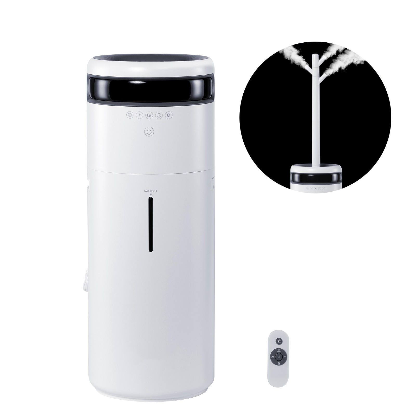 VEVOR SCSYLSJSQ10004761V1 Humidifier for Home Large Room  Commercial Humidifier for Whole House 1291.7 sq ft  16L Water Tank and Night Light and 12h Timer and Auto Shut-Off   Greenhouse  Commercial Branch Tube w/ 360° Nozzle