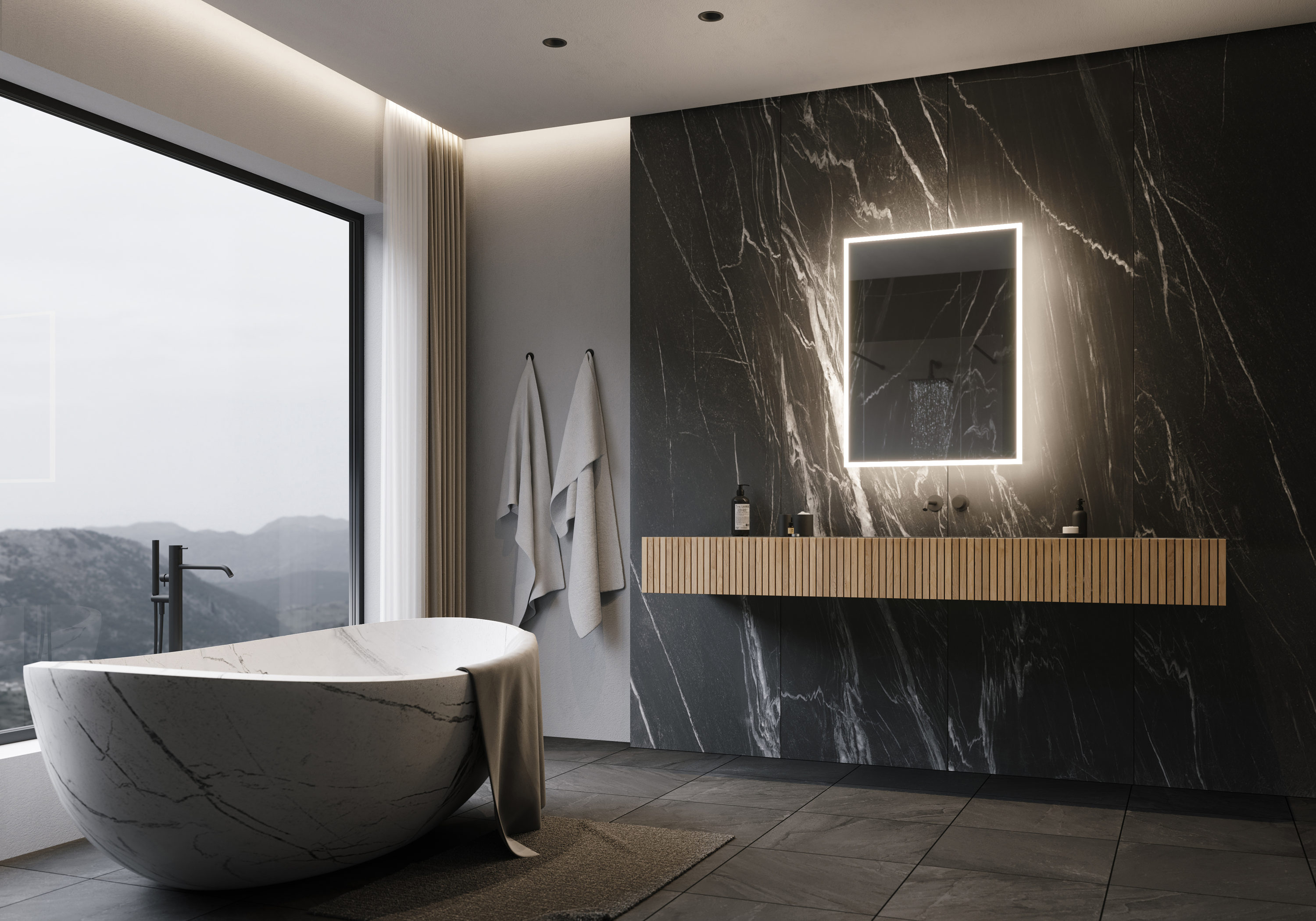 PARIS MIRROR Galaxy Cabinet 24-in x 32-in Lighted LED Surface Mount 3000K Mirrored Soft Close Medicine Cabinet