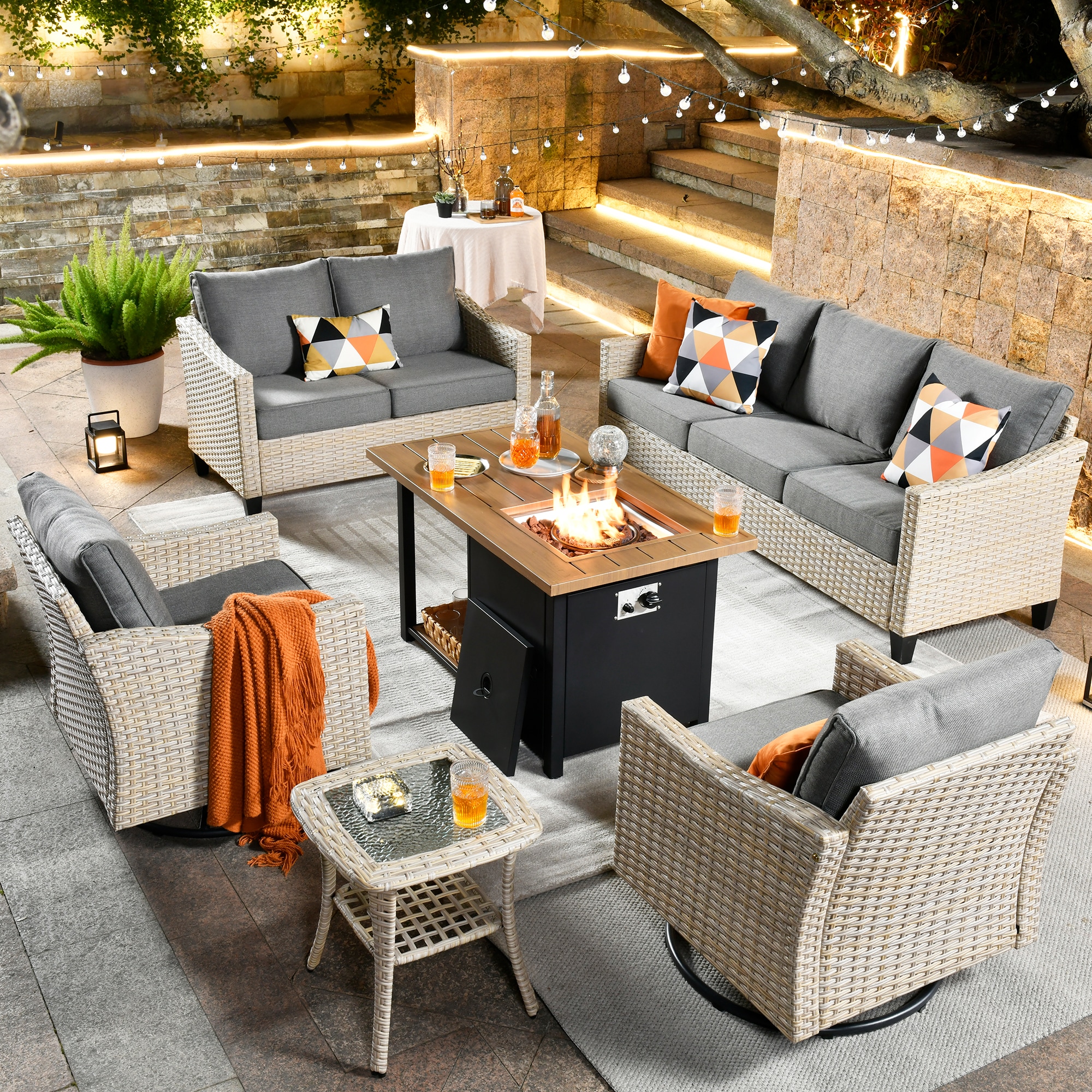 weaxty HMBFPDAR408 Athena 6 -Piece Wicker Patio Sofa Conversation Set with Gray Cushions