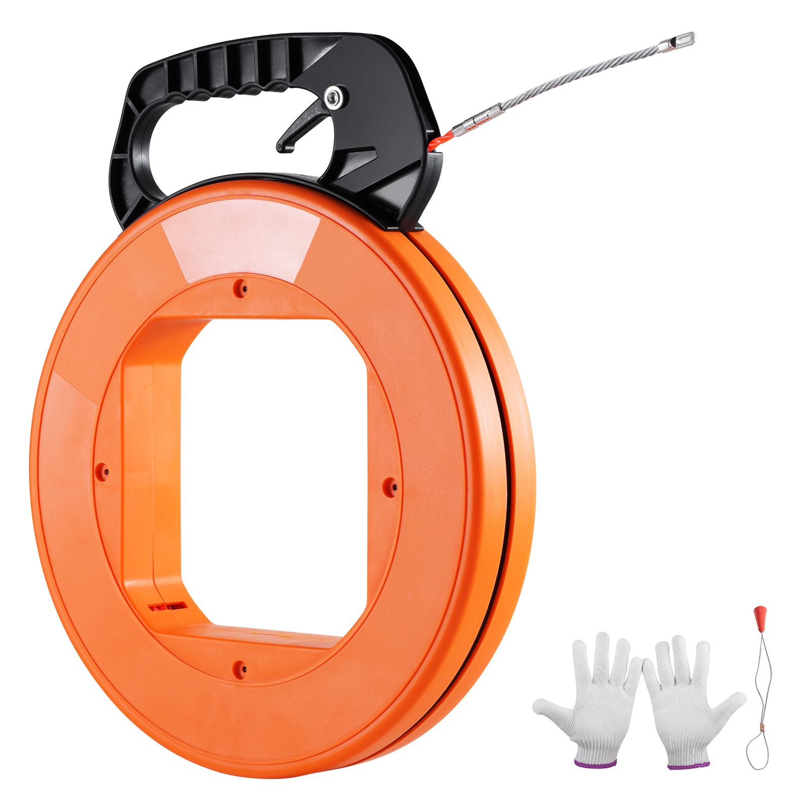 GIVIMO Fish Tape 100-ft 1/4-in PET Wire Puller Non-Conductive Cable Pulling Tool with ABS Impact-Resistant Case Thumb Lock Brake and Nickel-Plated Steel Leader for Electricians