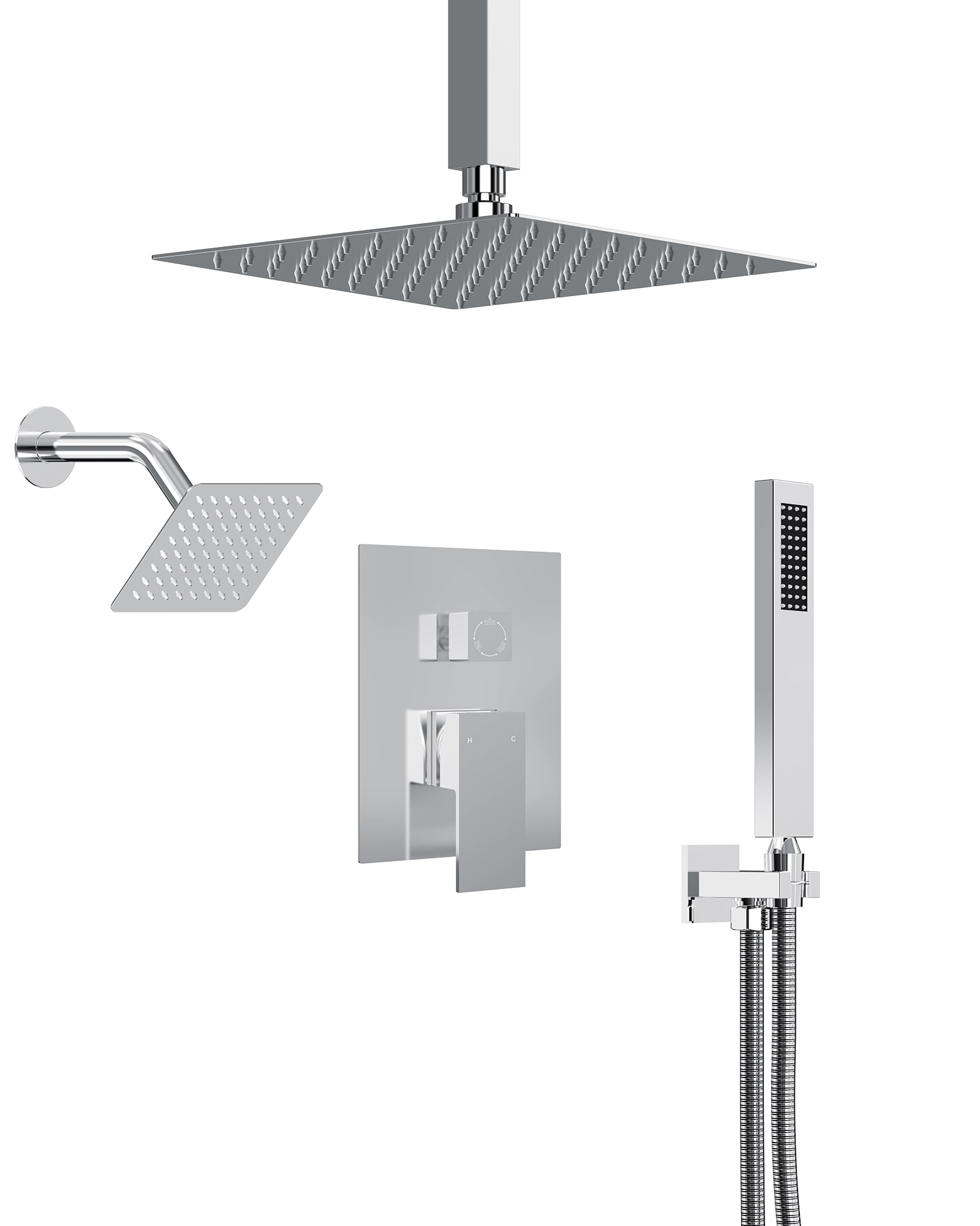 YAWWALK -  360 Degree Swivel 10 in Wall Mounted Rain Shower System with 59 in Hose Handheld Press...