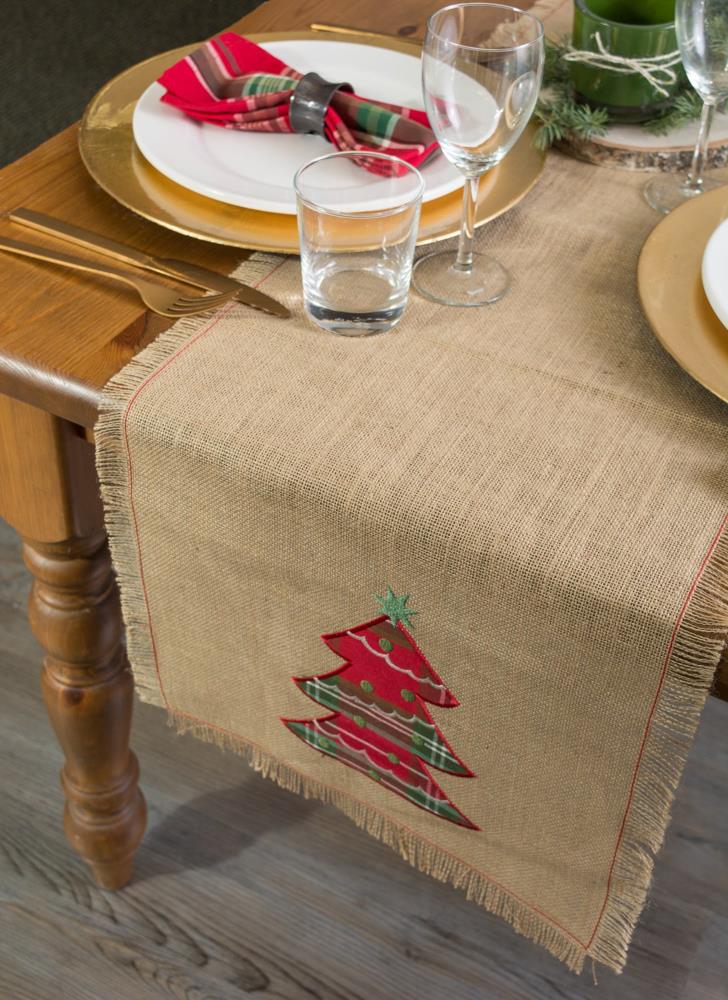 DII Christmas Tree Embroidered Burlap Table Runner - 14 x 72 Inches ...