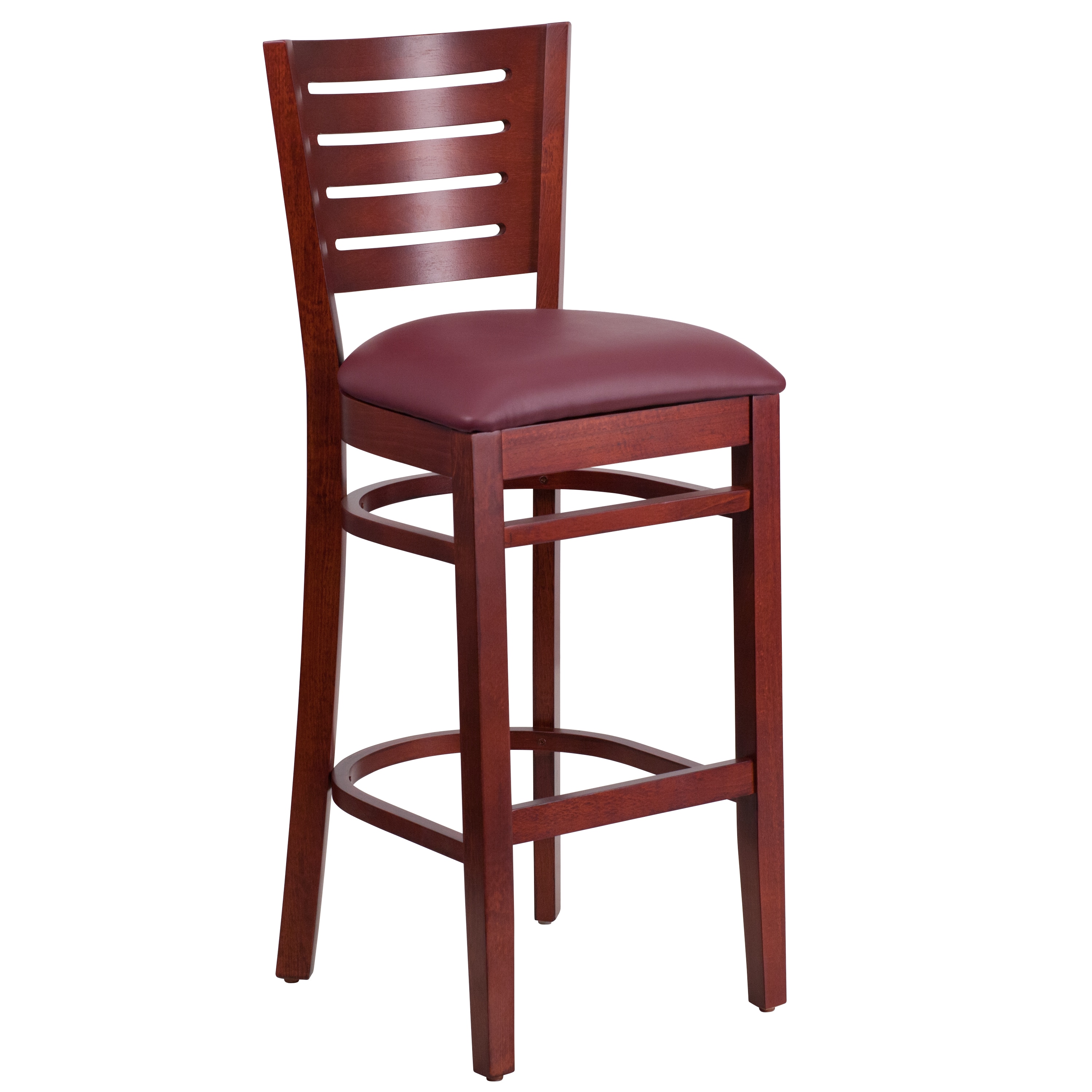 Flash Furniture 847254083799 Darby Series Burgundy Vinyl Seat/Mahogany Wood Frame 31.5-in H Bar height Square seat Upholstered Wood Bar Stool and Back