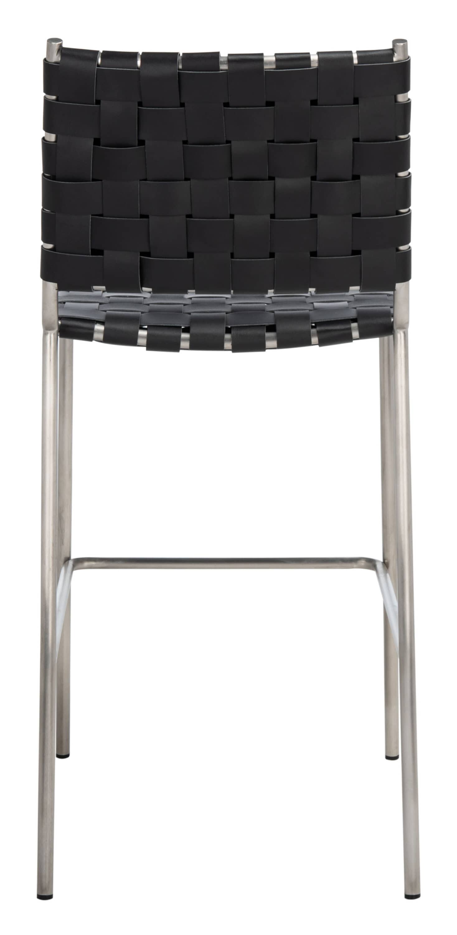 Saddle Style Black Leather Counter Stool with Silver Metal Base