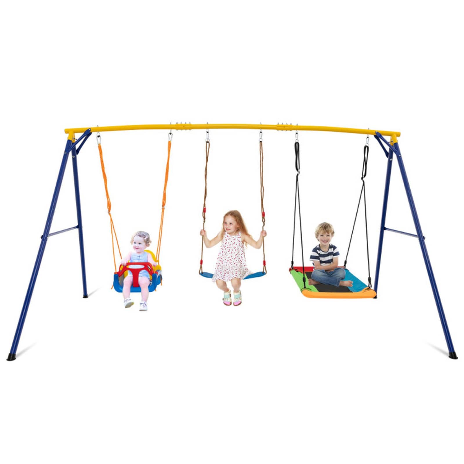 SUGIFT 660-lb Heavy Duty Carbon Steel Swing Frame with 3 Swings for Backyard Use-Yellow