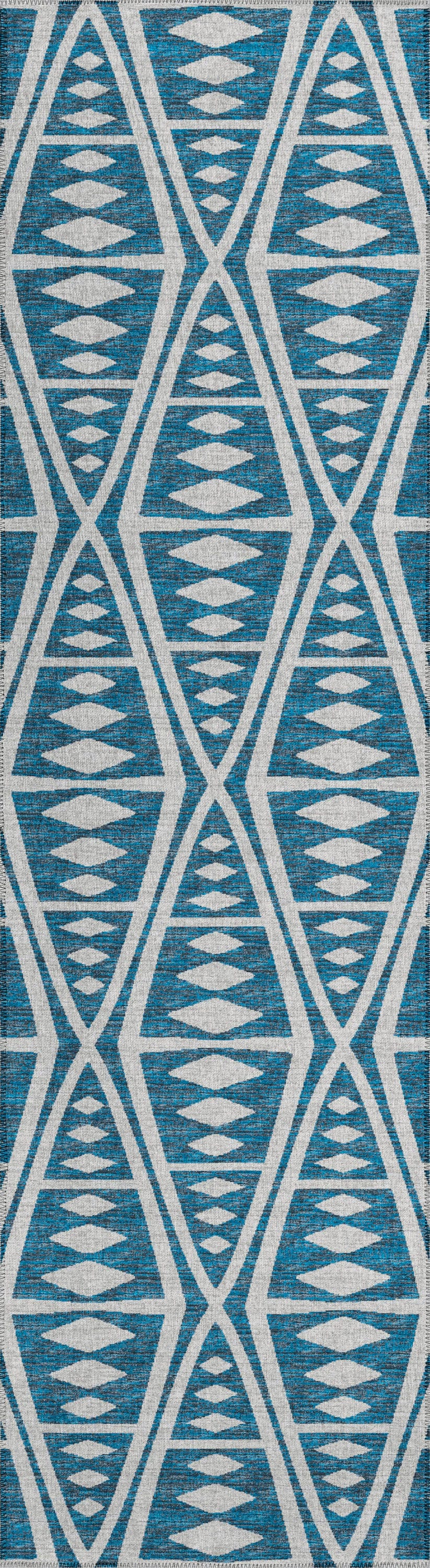 Addison Rugs AYU36BL2X8 Yuma 2 x 8 (ft) Chenille Blue Rectangular Indoor/Outdoor Geometric Moroccan Machine washable Runner rug