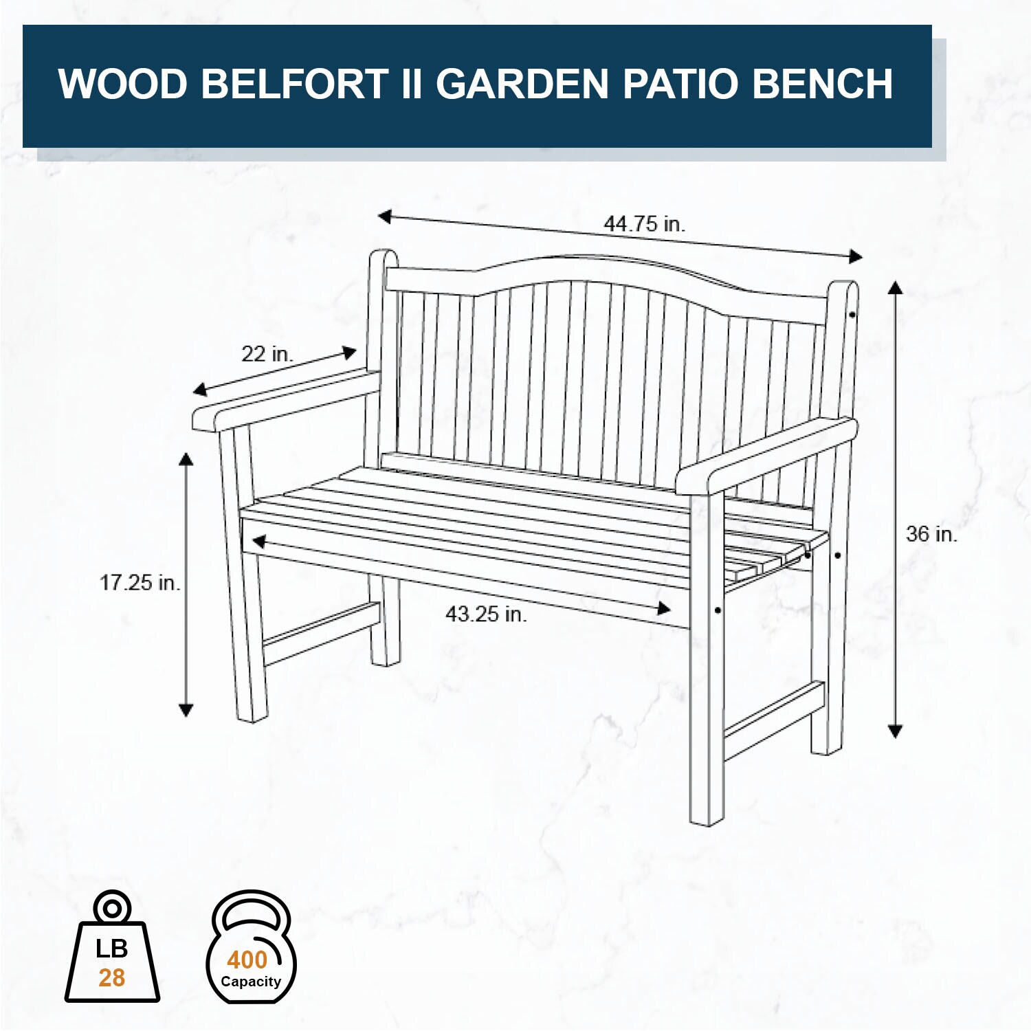 Eggshell White Cedar Wood Outdoor Garden Bench
