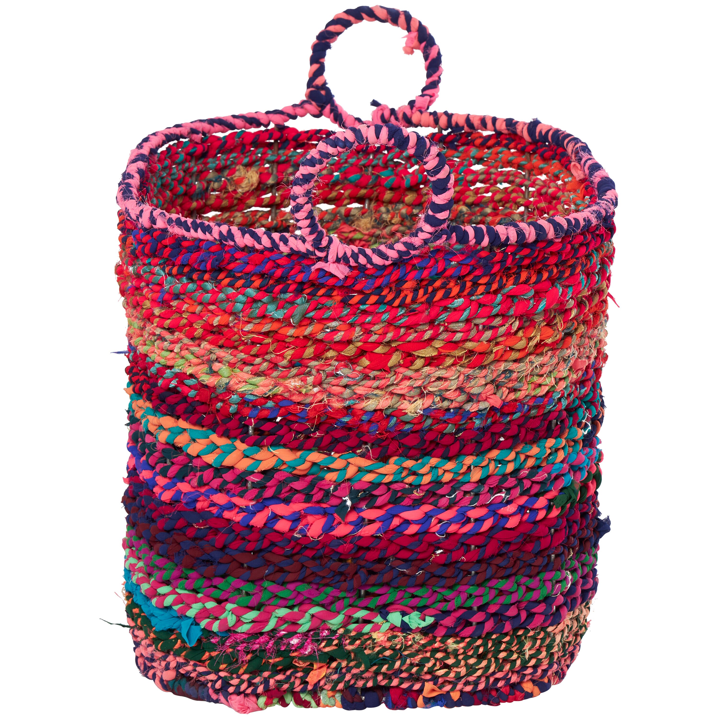 Industrial Charm Multi-Colored Fabric Storage Basket with Iron Frame