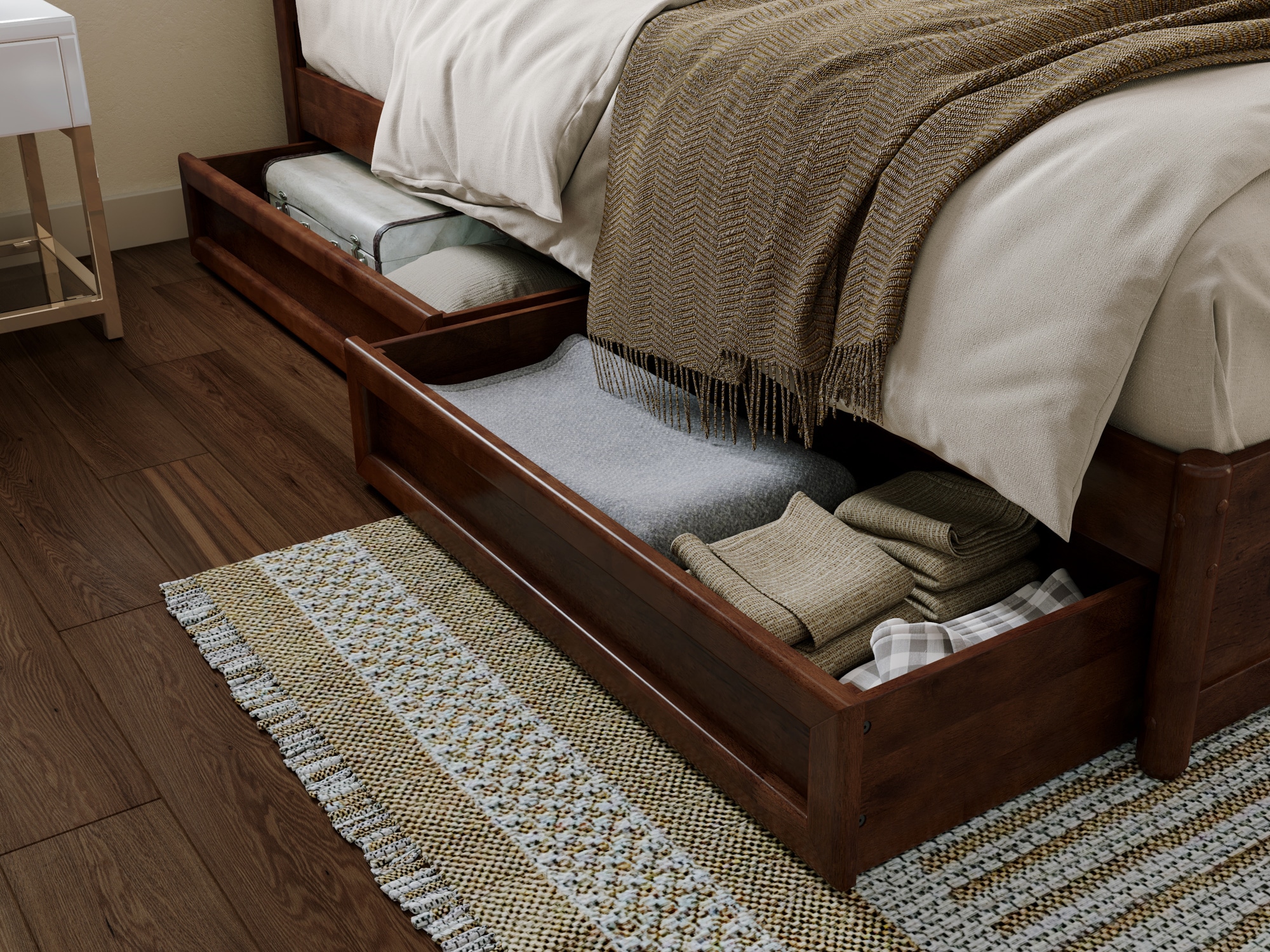 Casanova Dark Walnut King Wood Platform Bed with Storage Drawers