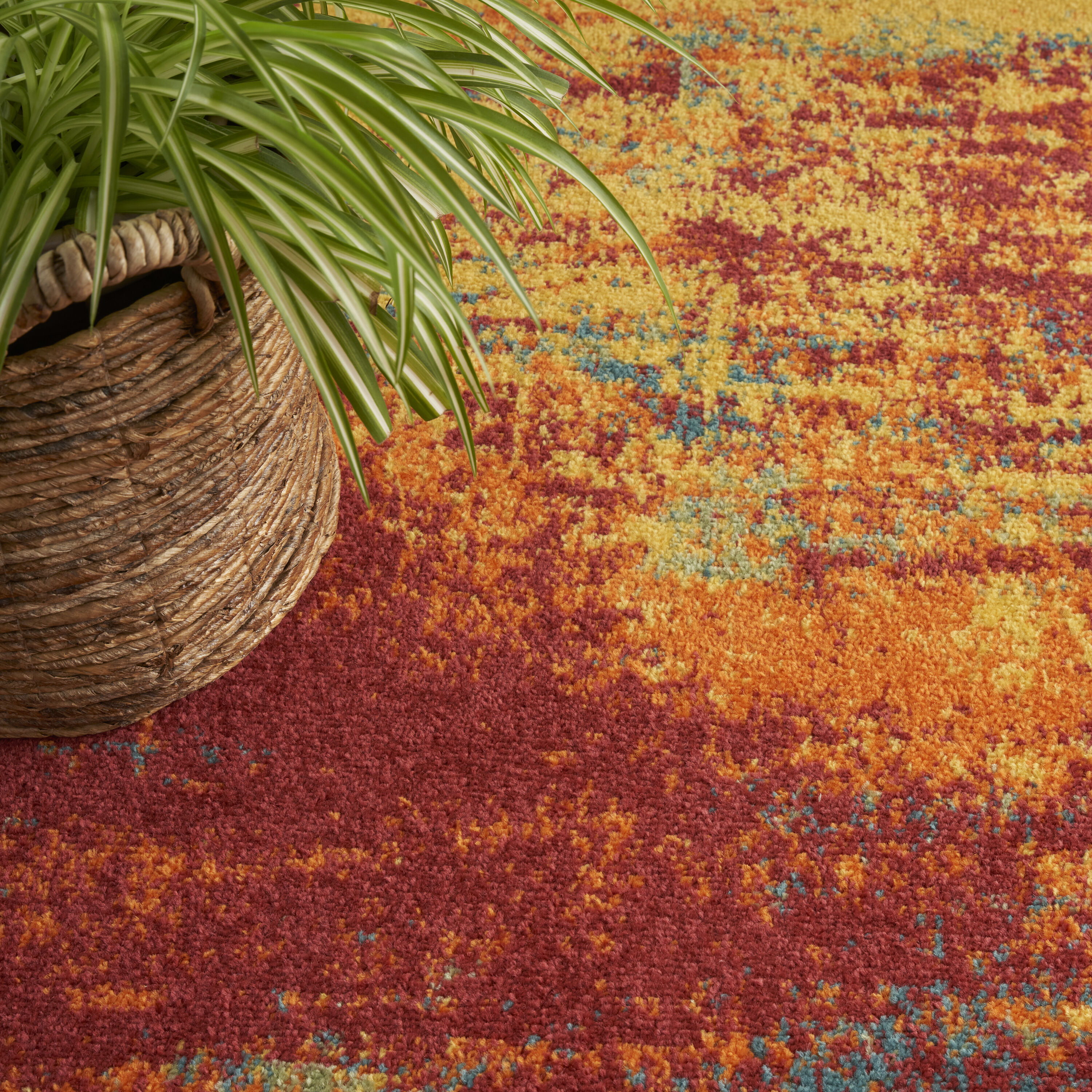 Flame Red and Yellow Synthetic Runner Rug, 2' x 6'