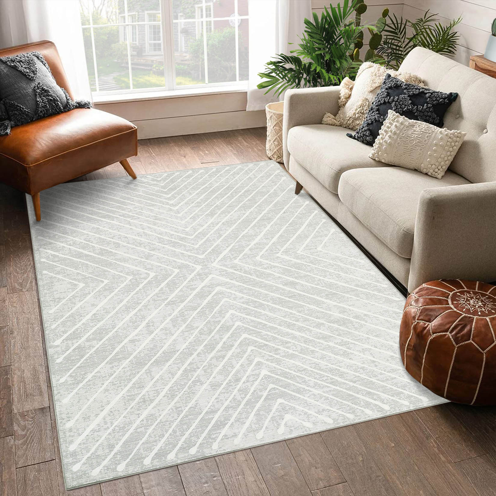 Garvee YXY-LO-PHO-15H96A5P 4 x 6 (ft) Loomed Polyester Light Gray Rectangular Indoor Geometric Mid-Century Modern Machine washable Area rug