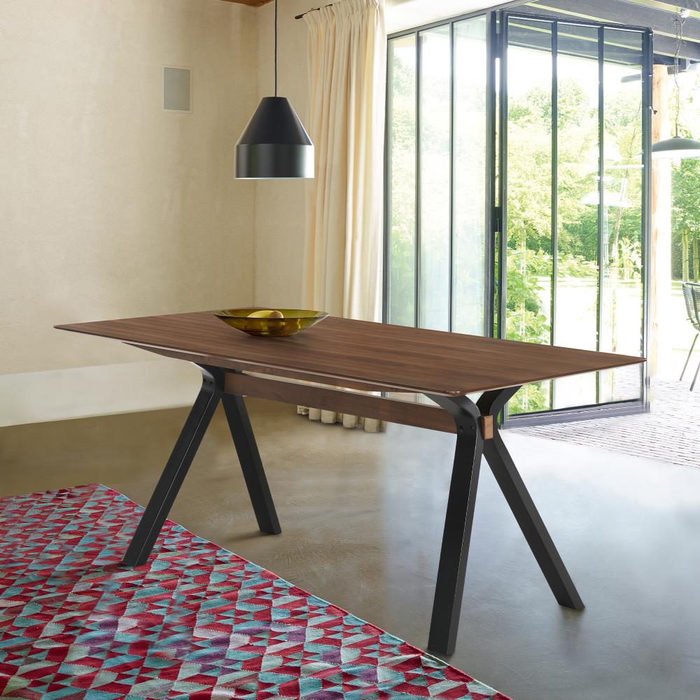Lennox 63" Walnut Top Black Base Mid-Century Modern Dining Table