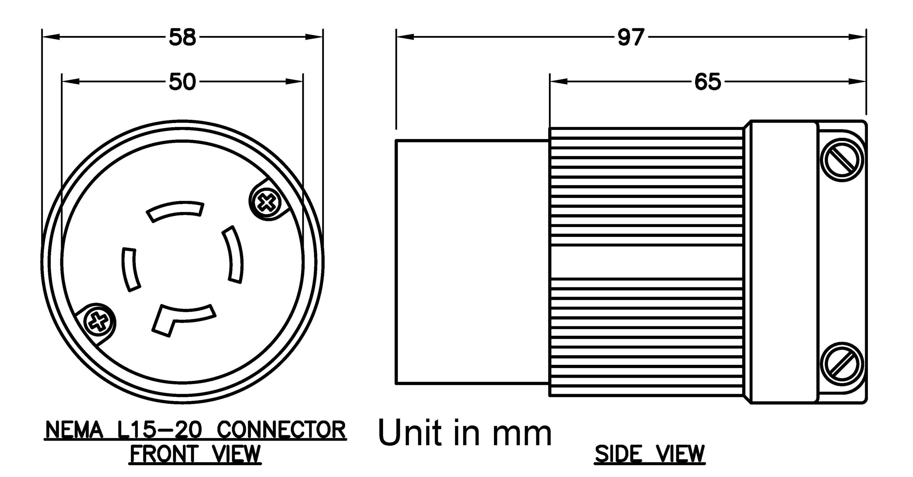 AC WORKS 20Amp 250Volt NEMA L1520r Watertight Heavyduty Locking