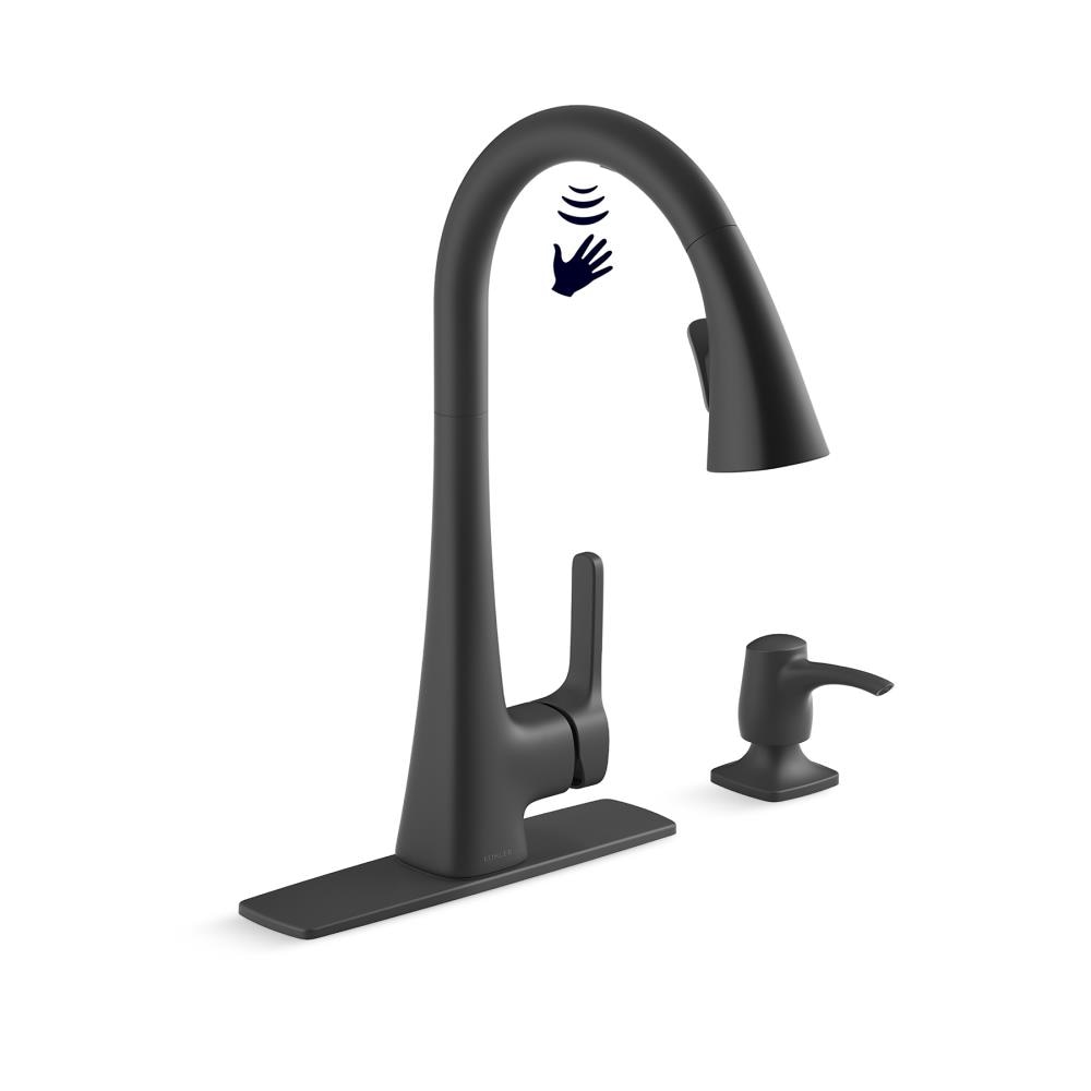 Kohler Maxton Matte Black Single Handle Touchless Pull Down Kitchen Faucet With Sprayer Deck 2229