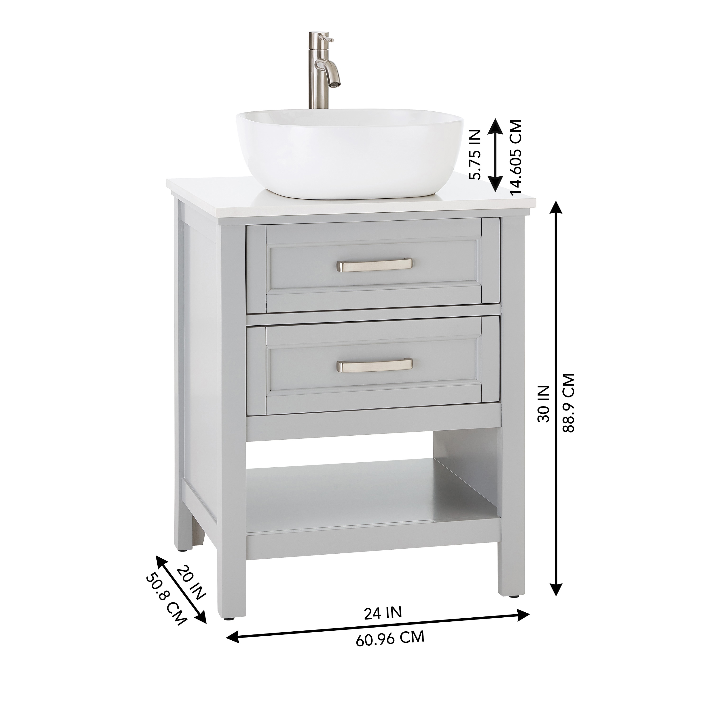 Light Gray Single Sink Bathroom Vanity, 24 Inch Vanity Cabinet For Vessel Sink