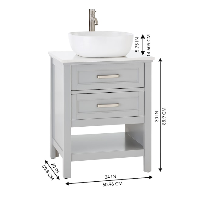 Light Gray Single Sink Bathroom Vanity, 24 Vanity Sink Size