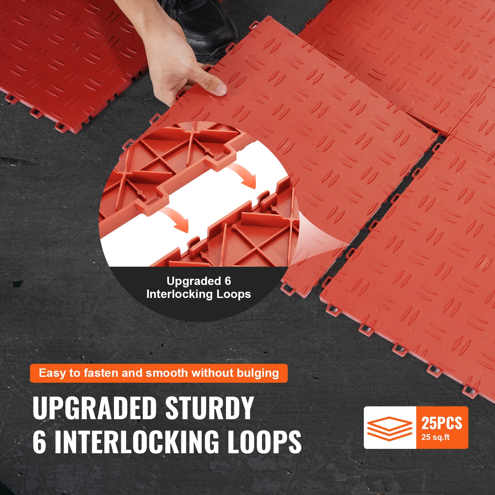 Red Polypropylene Interlocking Garage Flooring Tiles, 12'' x 12''