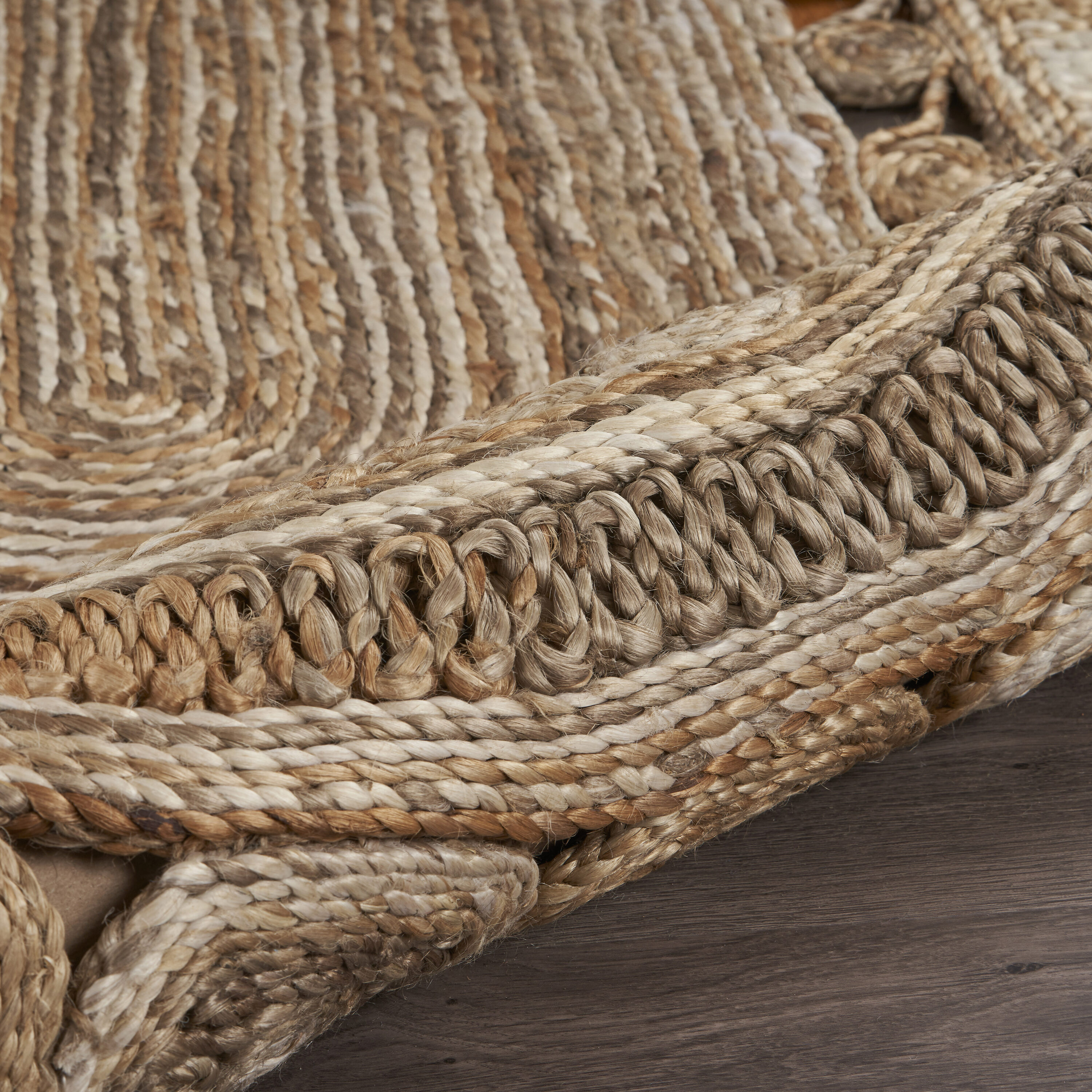 Handmade Braided Oval Beige and Gray Wool Rug