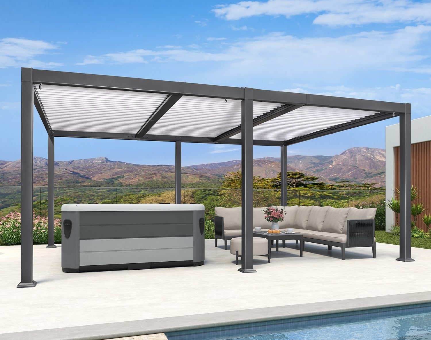 PURPLE LEAF LS04BY1216-GY Louvered Pergola 11-ft W x 17-ft L x 7-ft 8-in H Gray Metal Freestanding Pergola